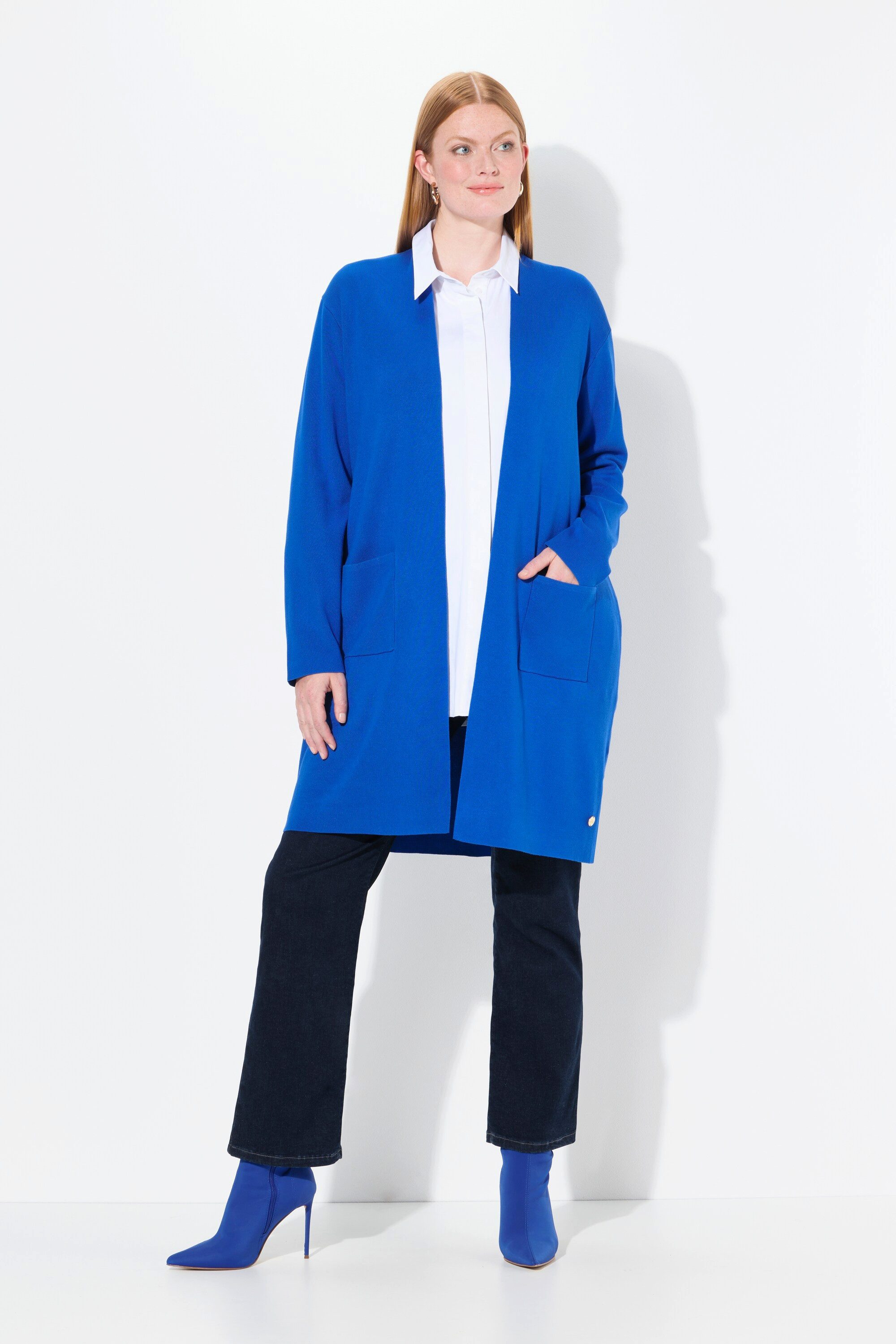 Langjacke Strickjacke lange offene Form weicher Feinstrick