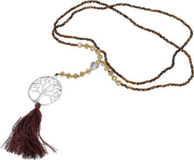 Guru-Shop Perlenkette Modeschmuck Kette - Baum des Lebens braun/silber