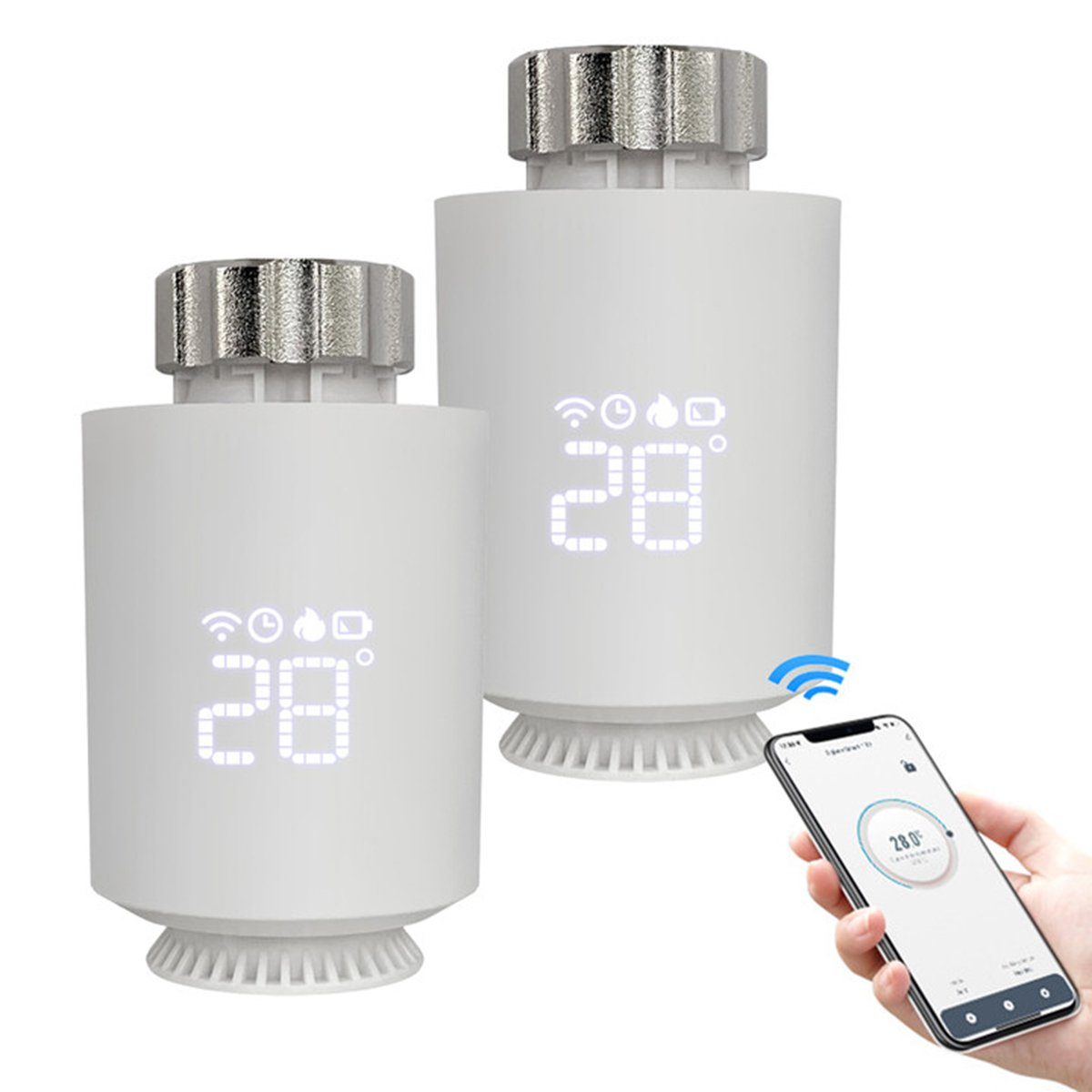 TWSOUL Heizkörperthermostat Mobile APP steuert intelligenten Thermostat, (2 St) Hochpräzise Einstellung, Mehrere Moduseinstellungen zum Energiesparen