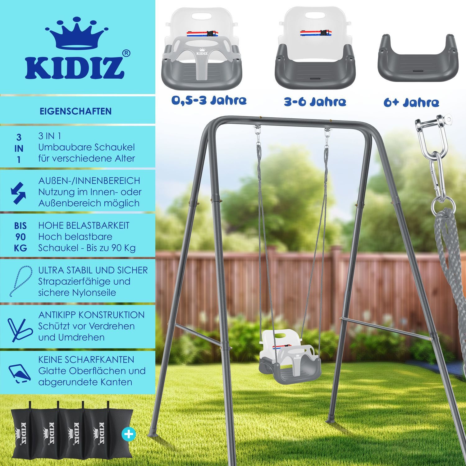 KIDIZ Einzelschaukel, mit Gestell 3-in-1 Kinderschaukel günstig online kaufen
