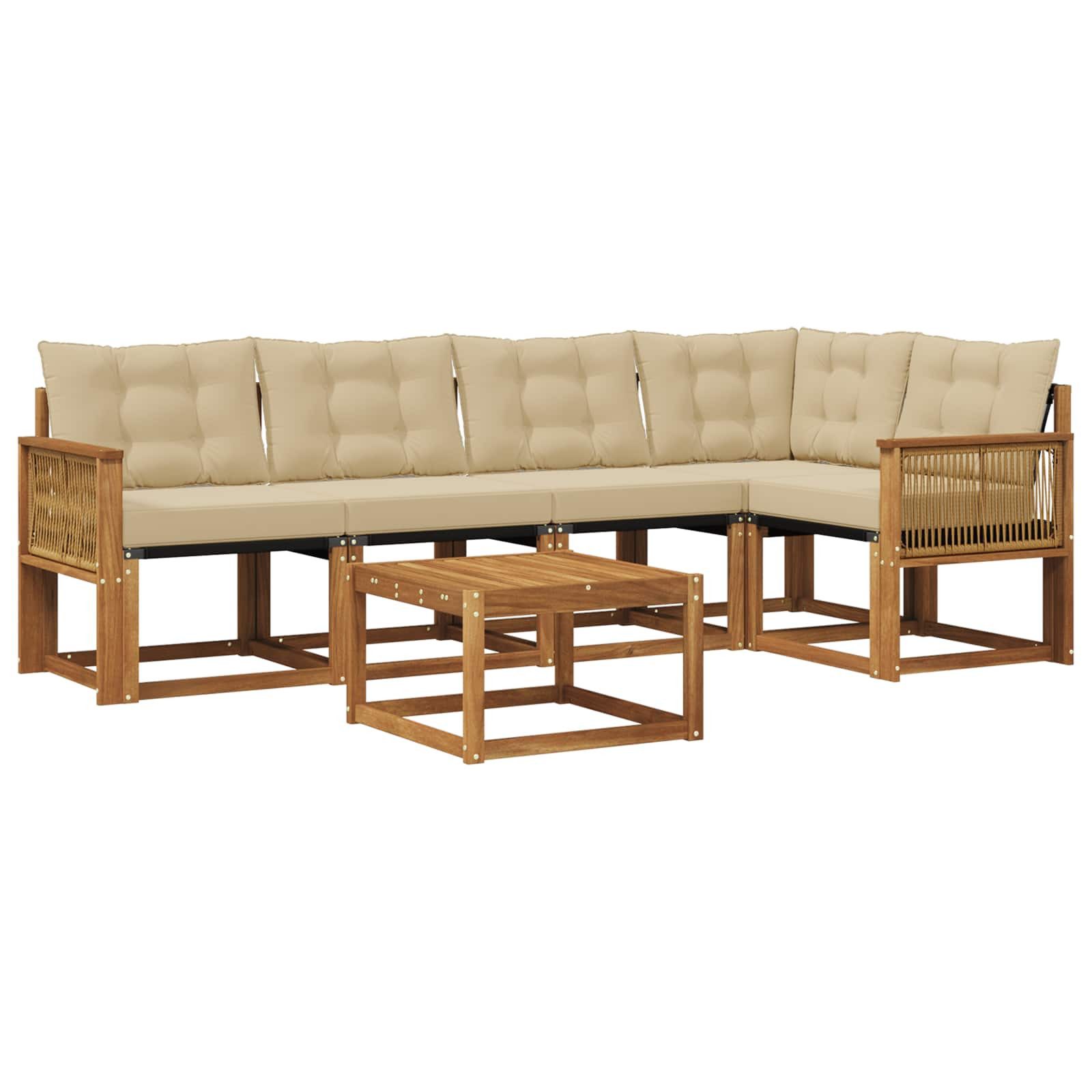 vidaXL Gartenlounge-Set Outdoor-Sofagarnitur 6 stk. Natur und Beige, (6-tlg)