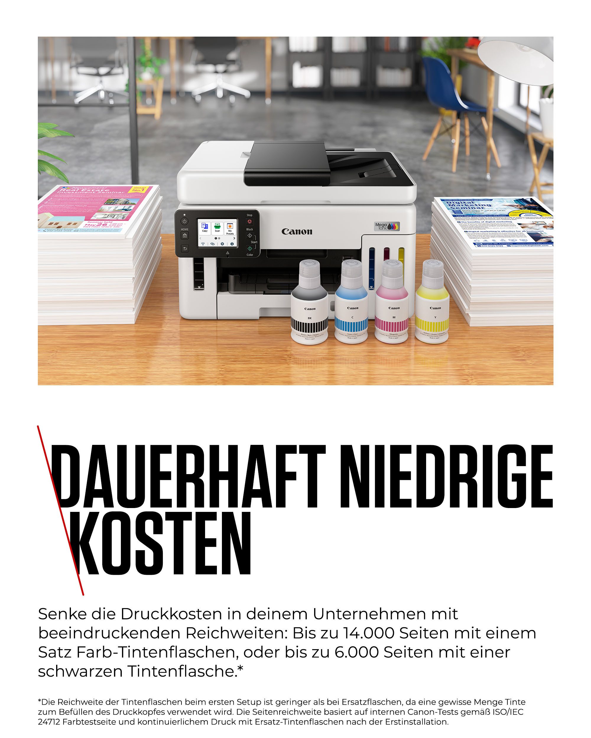 Canon MAXIFY GX6150 Multifunktionsdrucker, (LAN (Ethernet), WLAN (Wi-Fi), Wi-Fi Direct, 3in1 Tintenstrahl-Multifunktionsgerät mit ADF/ niedrigen Druckkosten)