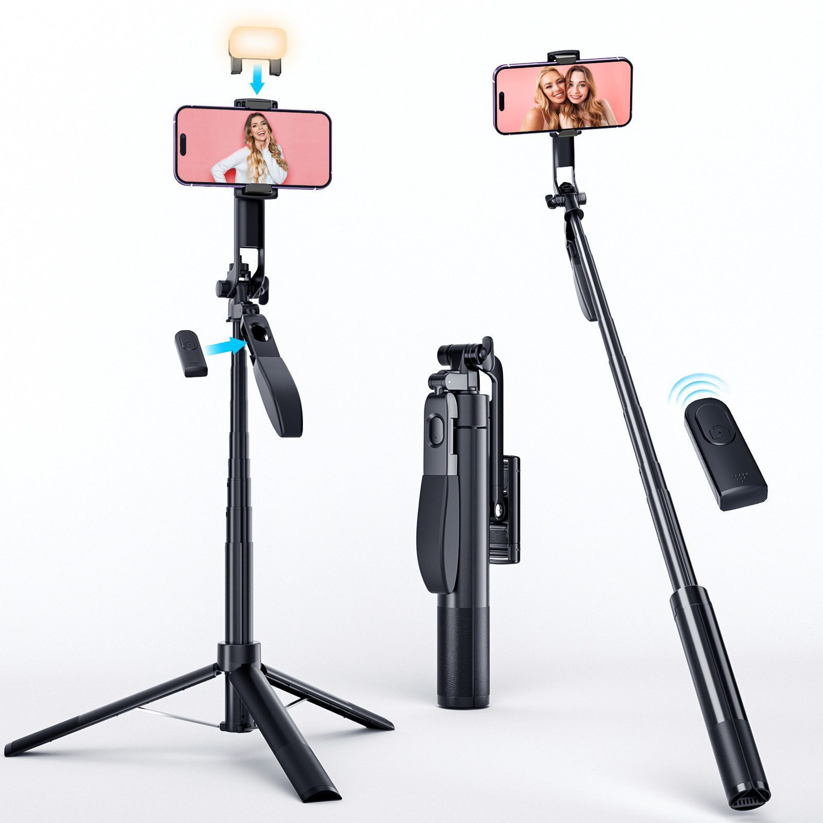 Quntis 3 in 1 Handy Stativ (max.1.7m) mit Bluetooth Fernbedienung Kamerastativ (3in1 Handy/Kamera Stativ für Selfie, Reisen, Vlog, 360° Drehbar)