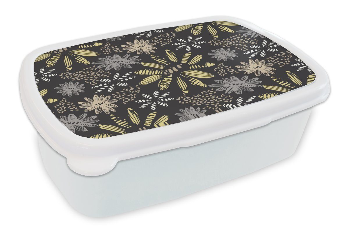 MuchoWow Lunchbox Abstrakt - Blumen - Muster, Kunststoff, (2-tlg), Brotbox für Kinder und Erwachsene, Brotdose, für Jungs und Mädchen weiß