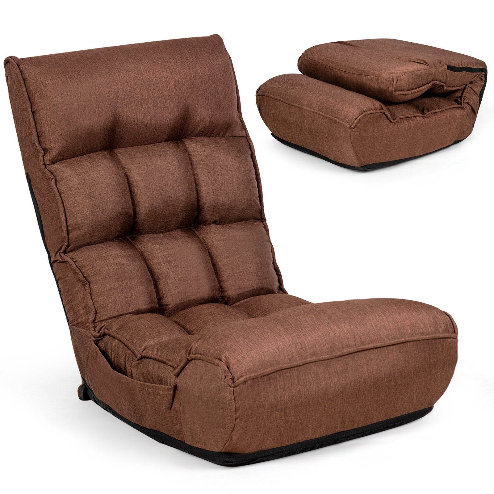 COSTWAY Relaxsessel, verstellbare Rückenlehne&Kopfstütze, klappbar, 140kg Braun | Sessel