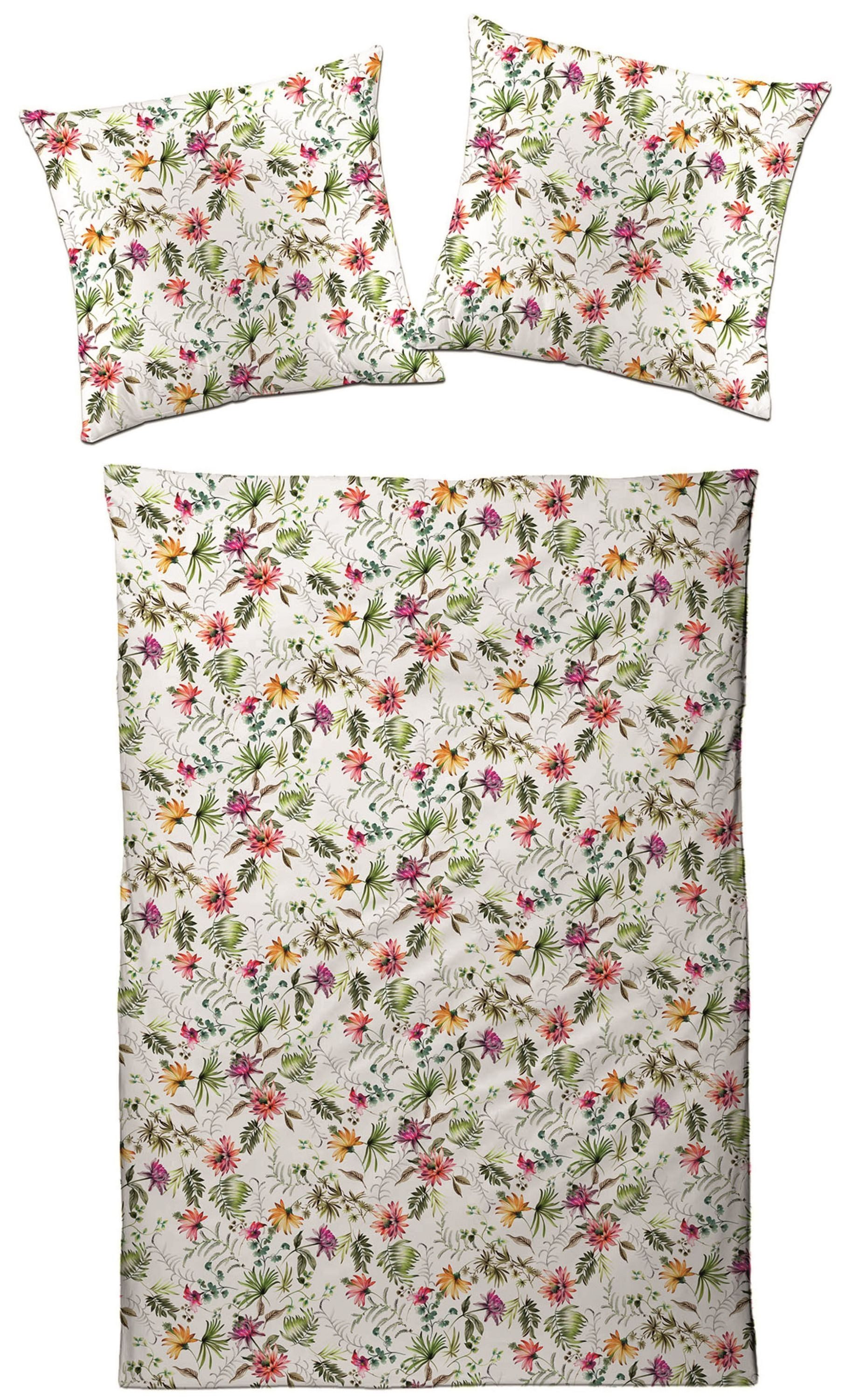 Traumschloss Bettwäsche Interlock Jersey, Interlock Jersey, 2 teilig, bunte Blumen und Blätter
