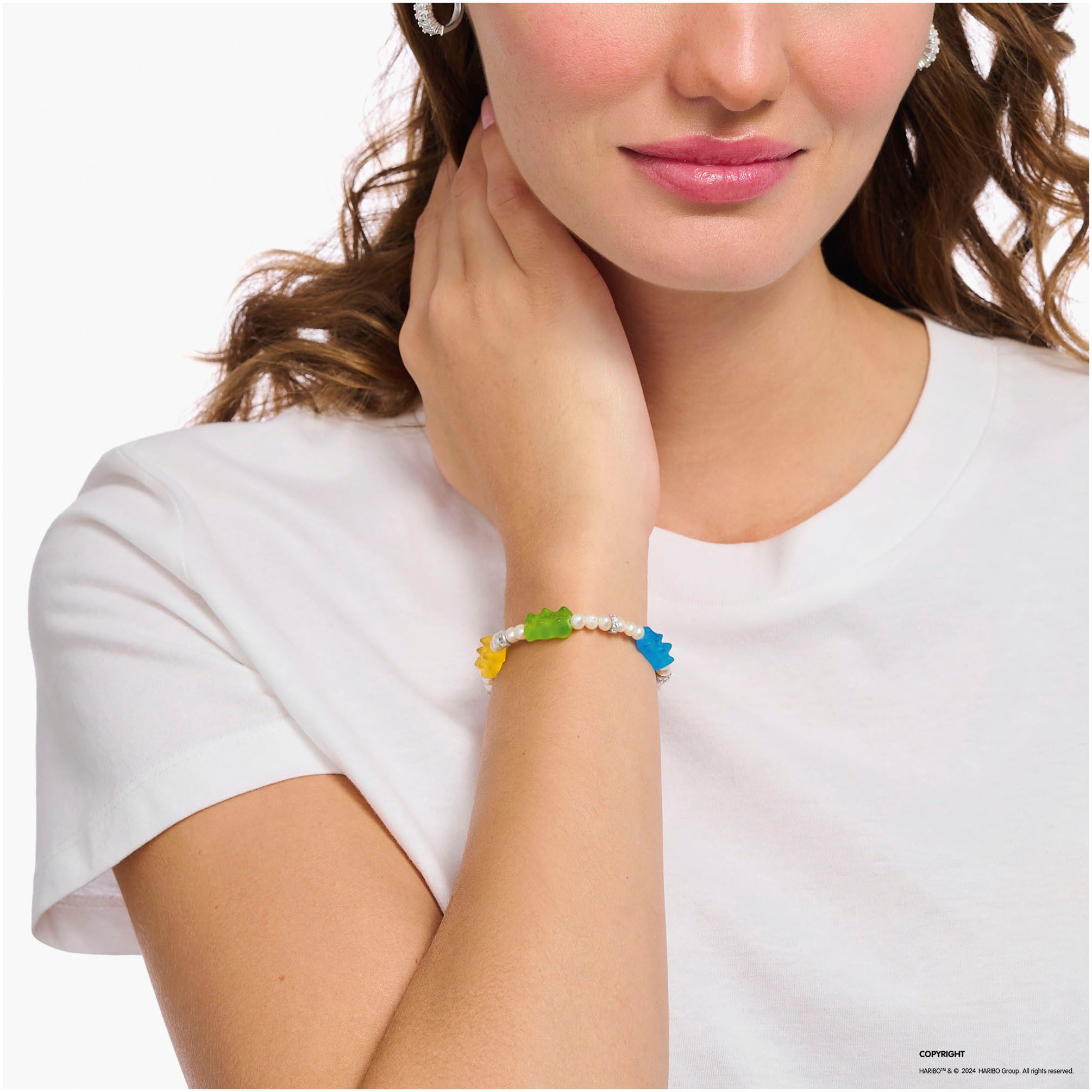 THOMAS SABO Armband THOMAS SABO x HARIBO Schmuck: Perlenarmband mit Goldbären, mit Kristallglas, Zirkonia (synth) - mit Süßwasserzuchtperle