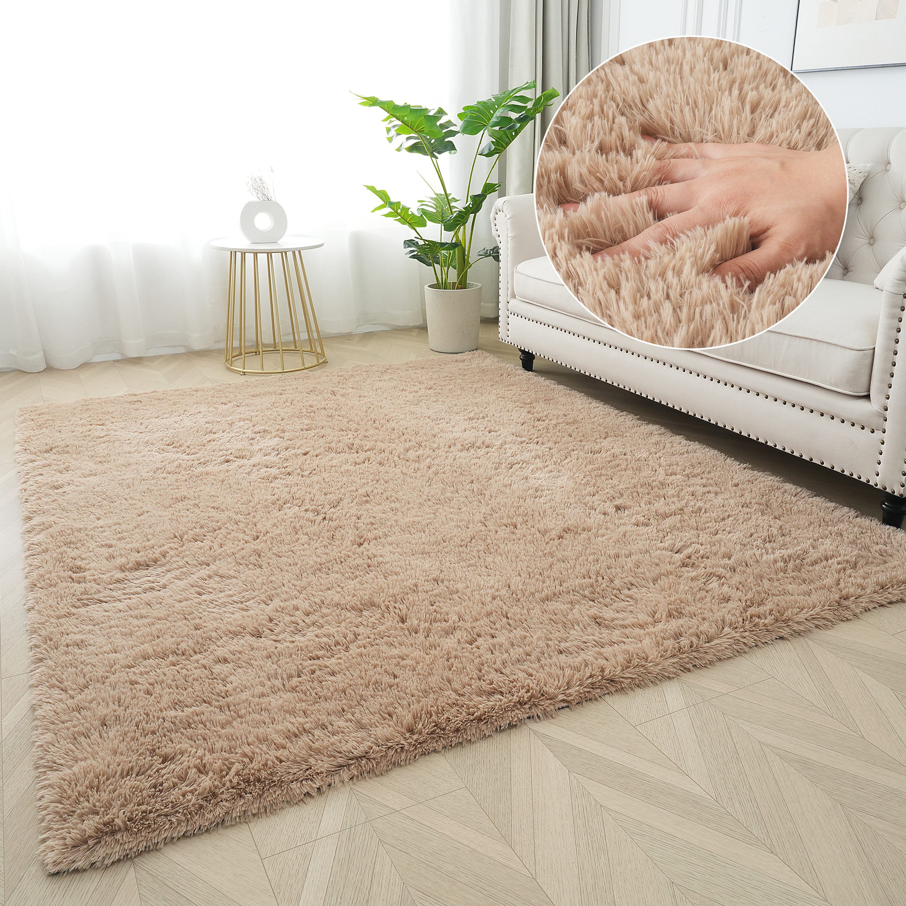 OTTO home Hochflor-Teppich Leava, besonders weich und kuschelig, leichter Glanz, rechteckig, Höhe: 37 mm, uni, Mikrofaser Teppiche, Plüsch, Wohnzimmer, Schlafzimmer, Esszimmer