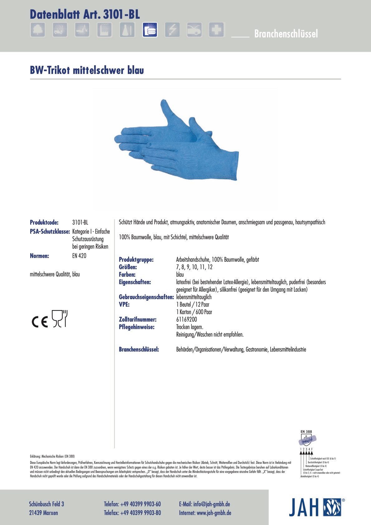 Jah GmbH Baumwollhandschuhe Oekotex Baumwolltrikot mittelschwer günstig online kaufen