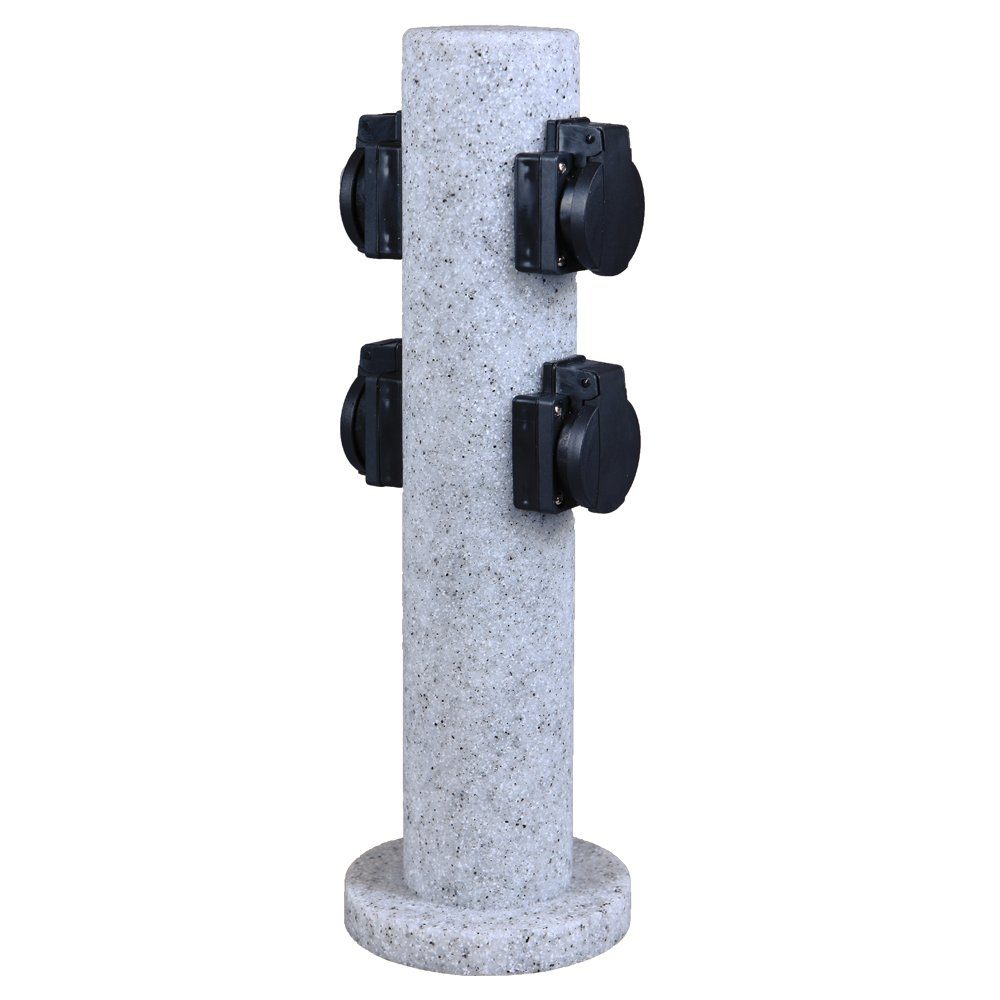 Home4Living Gartensteckdose Steckdosensäule 4-fach rund granitoptik Aussensteckdose, Steinoptik, Mehrfachsteckdose
