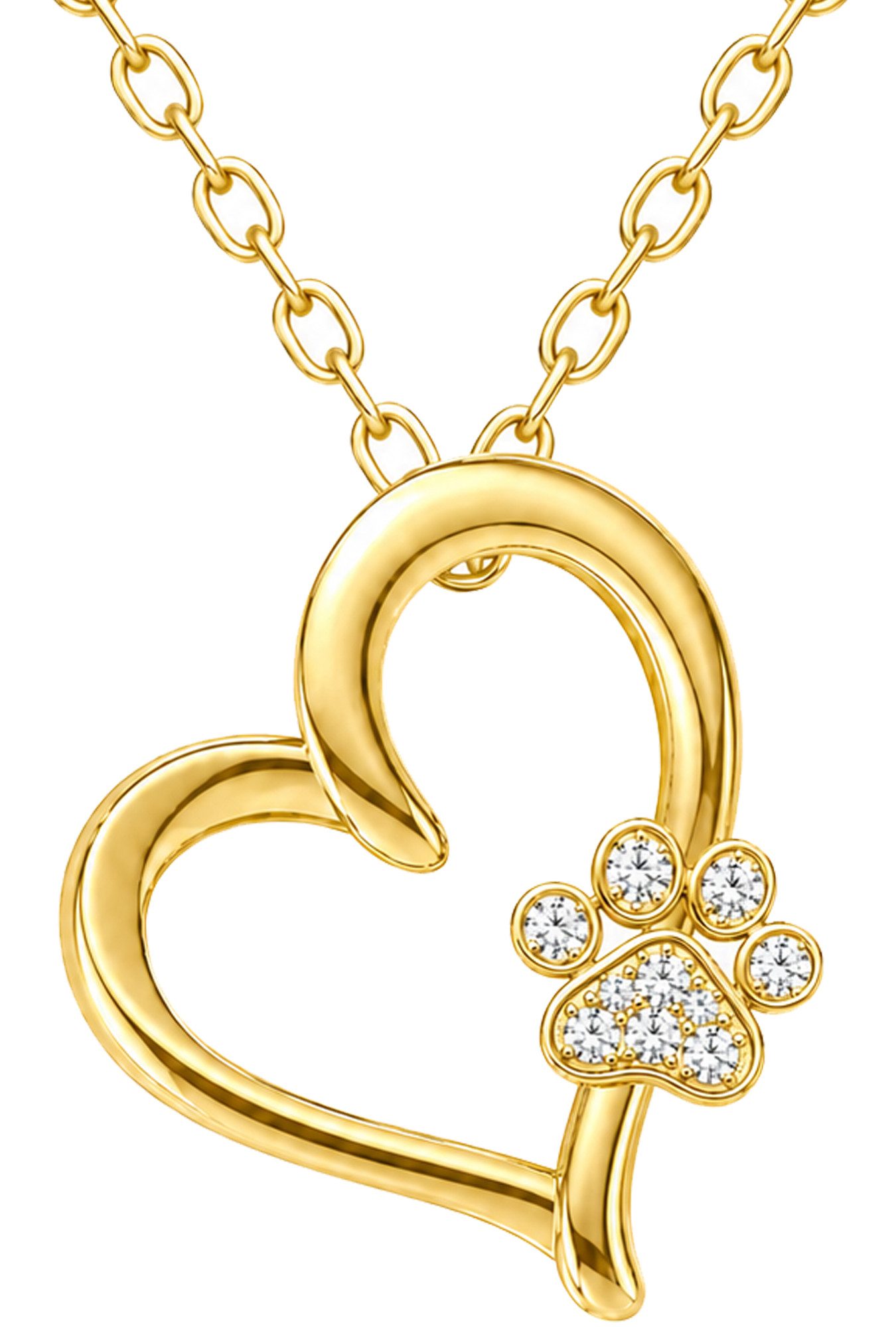 Limana Herzkette Pfote Herz gold Halskette Damen 925 Silber vergoldet Geschenk (Frauen Freundin Ehefrau Mutter Schmuck inkl. Dose), Geburtstag Weihnachten Muttertag Valentinstag Hochzeitstag Jahrestag