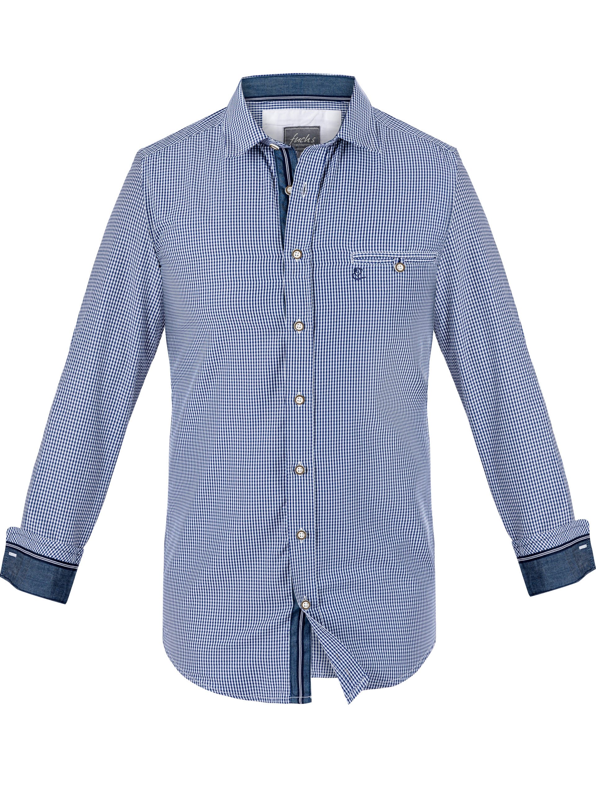 FUCHS Trachtenhemd Trachtenhemd Herren Blau Slim Fit Wiesn Kentkragen Trachtenmode (1-tlg)