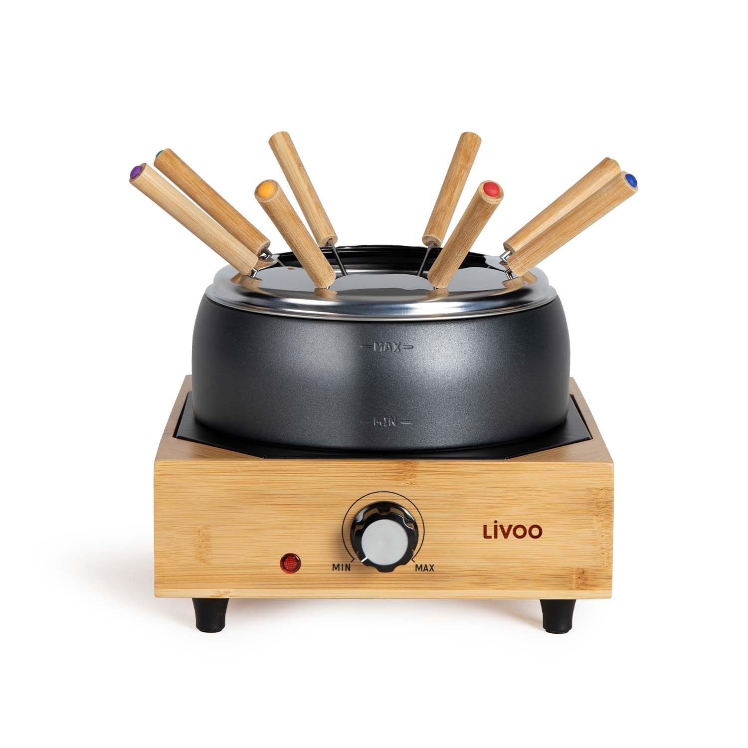 LIVOO Fondue LIVOO Elektrisches Fondue-Set 8 Personen Holz Käsefondue Schokofondue