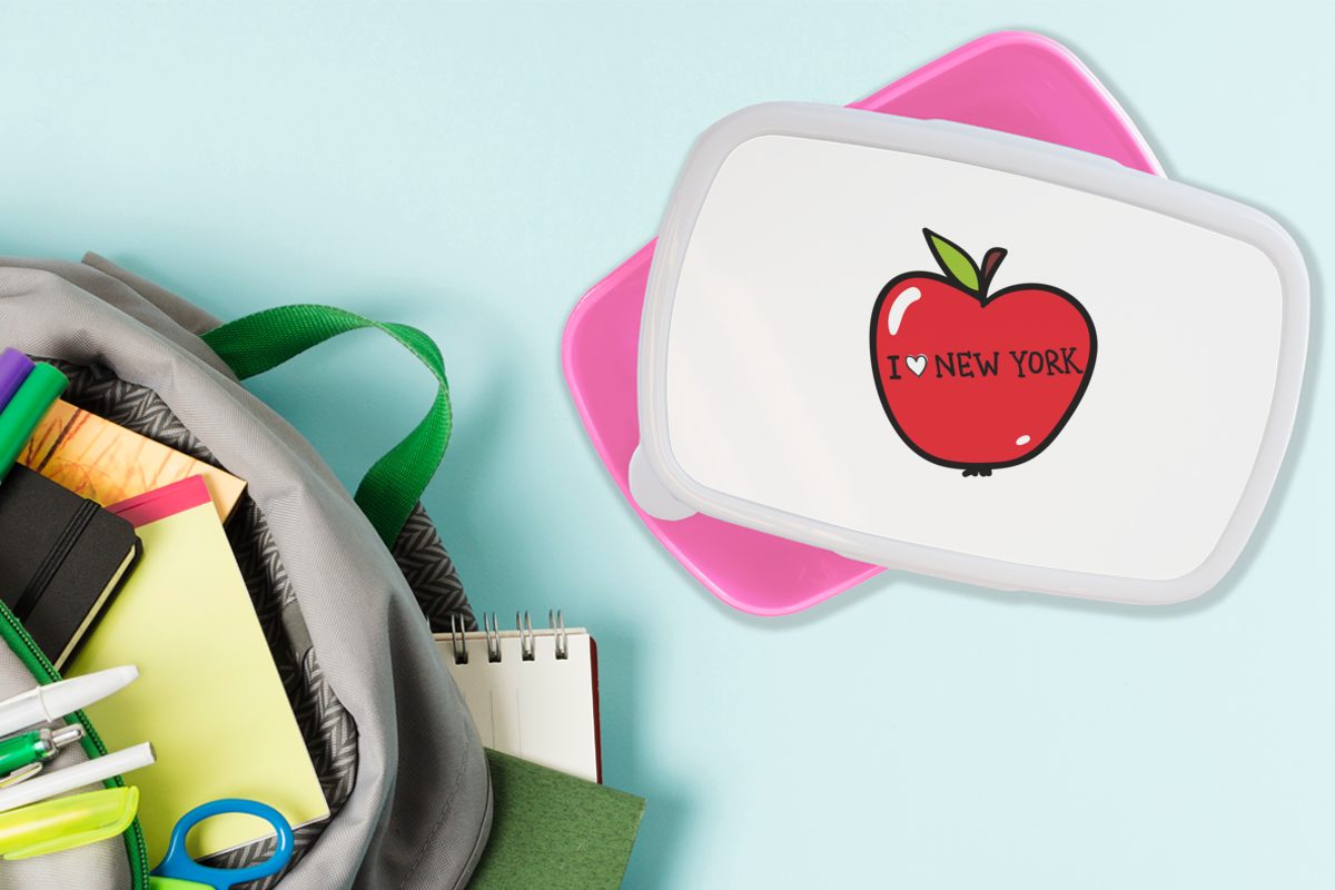 MuchoWow New Kunststoff (2-tlg), Mädchen, Snackbox, rosa Brotdose Rot, Brotbox York Erwachsene, Kunststoff, - - Apfel Lunchbox Kinder, für