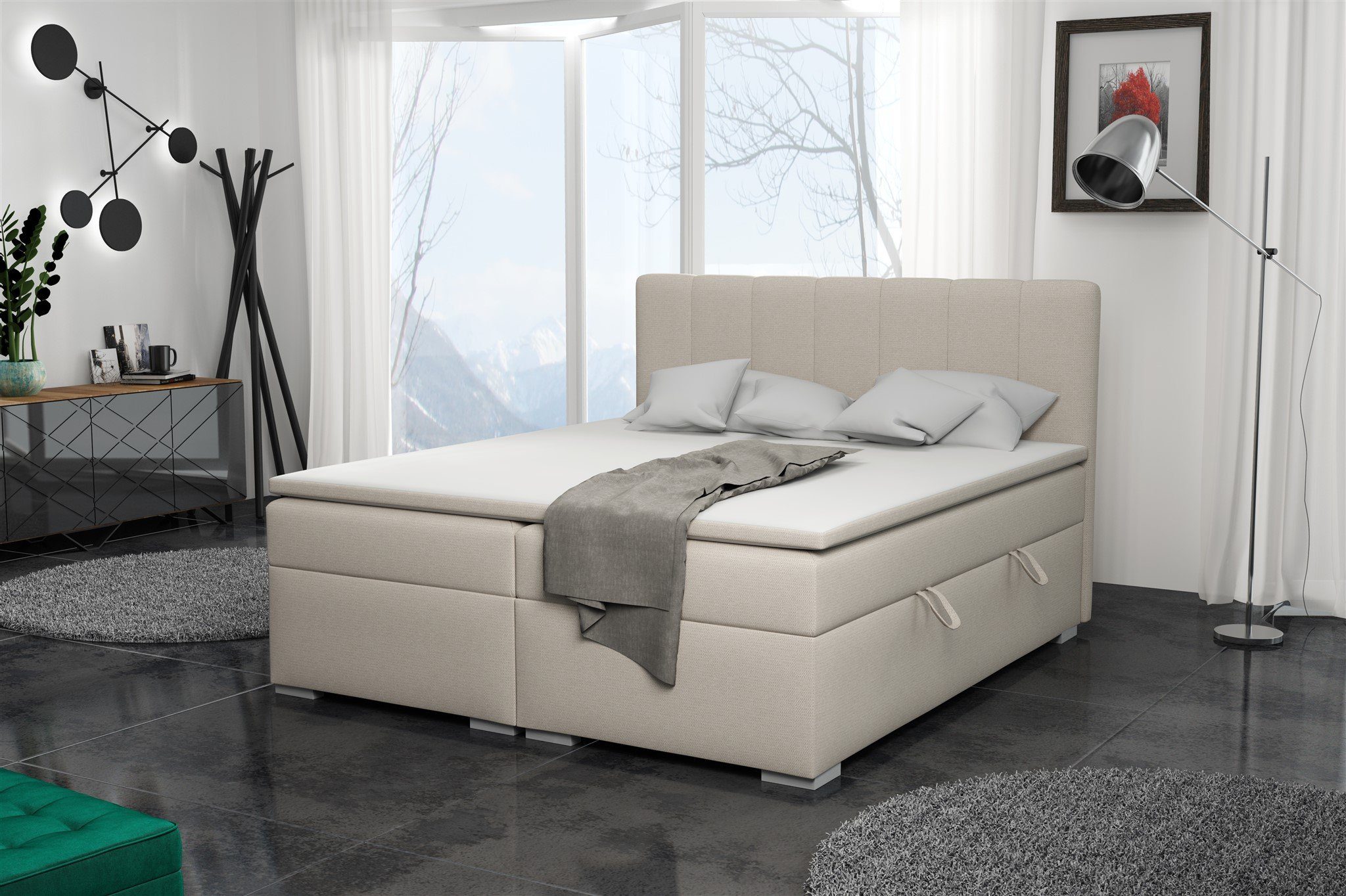 Fun Möbel Boxbett Schlafzimmerbett LAURIN (inkl. Bettkästen und Topper, Kunstleder oder Stoff), Beidseitig aufklappbare Bettkästen