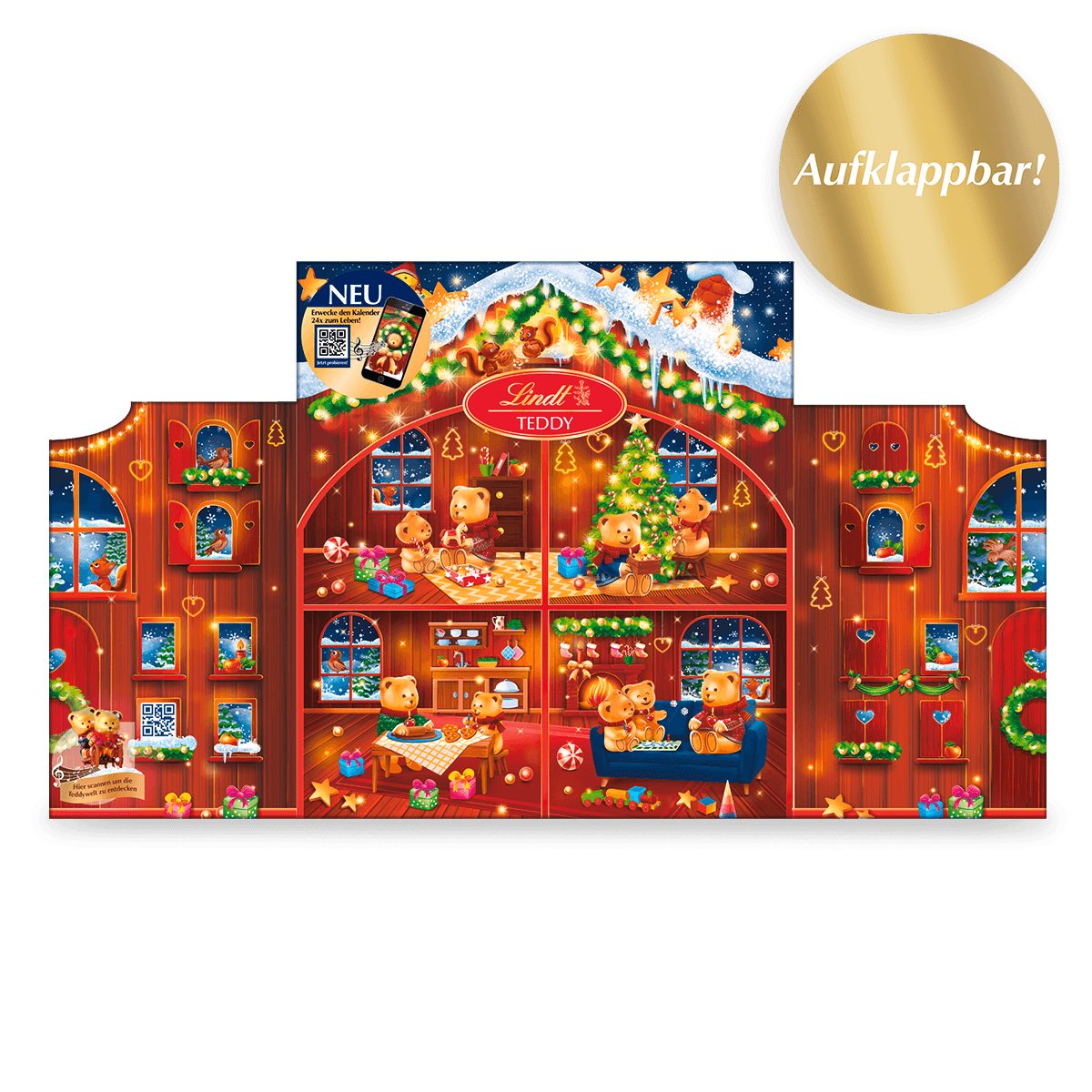 Lindt LINDOR Schokolade Kleiner Teddy Adventskalender Schokolade Geschenk Weihnachten 128g, 1 x 128 g, 1 St.