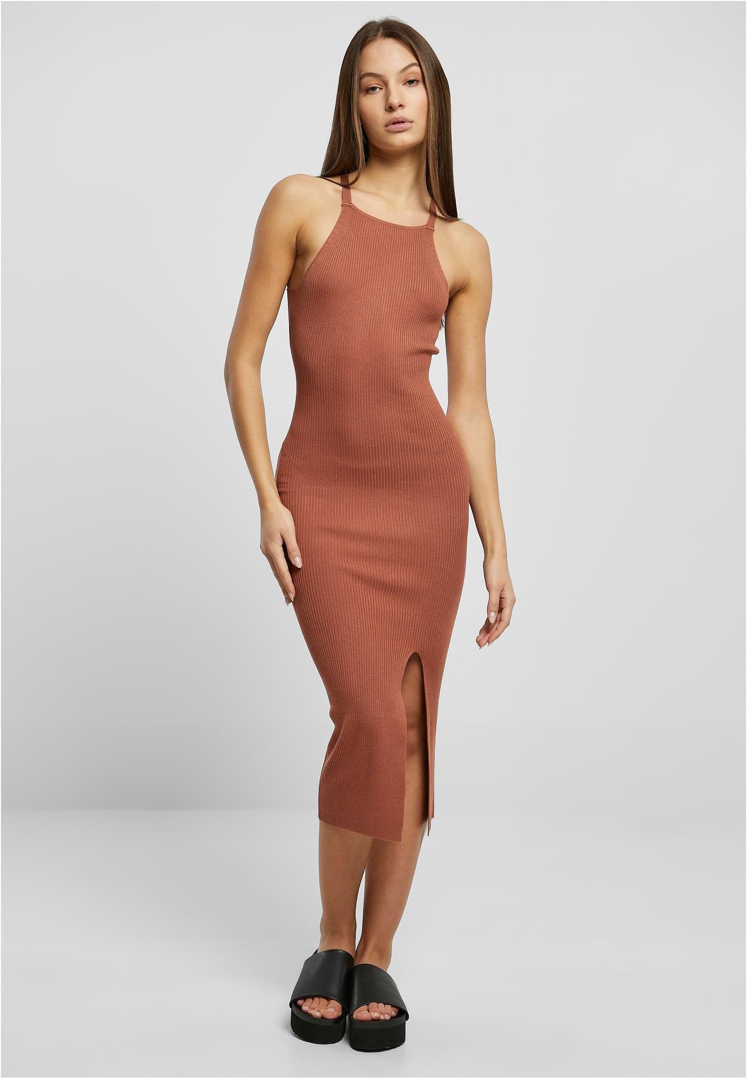 URBAN CLASSICS Sweatkleid Ladies Midi Rib Knit Crossed Back Dress XS bis 5XL