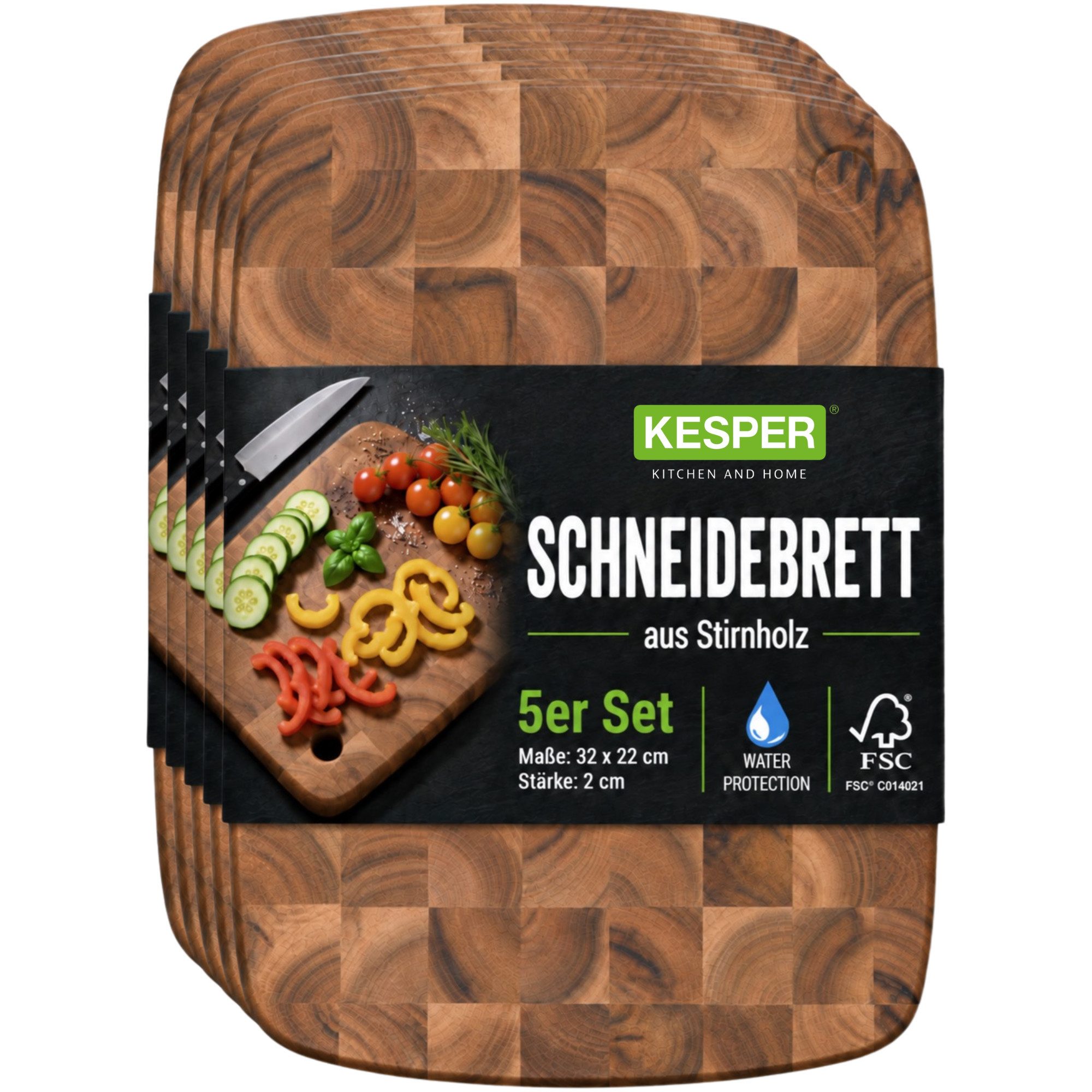 KESPER® Schneidebrett Servierbrett, Akazie, FSC, Akazienholz, (Set, 5-St), 5er Set