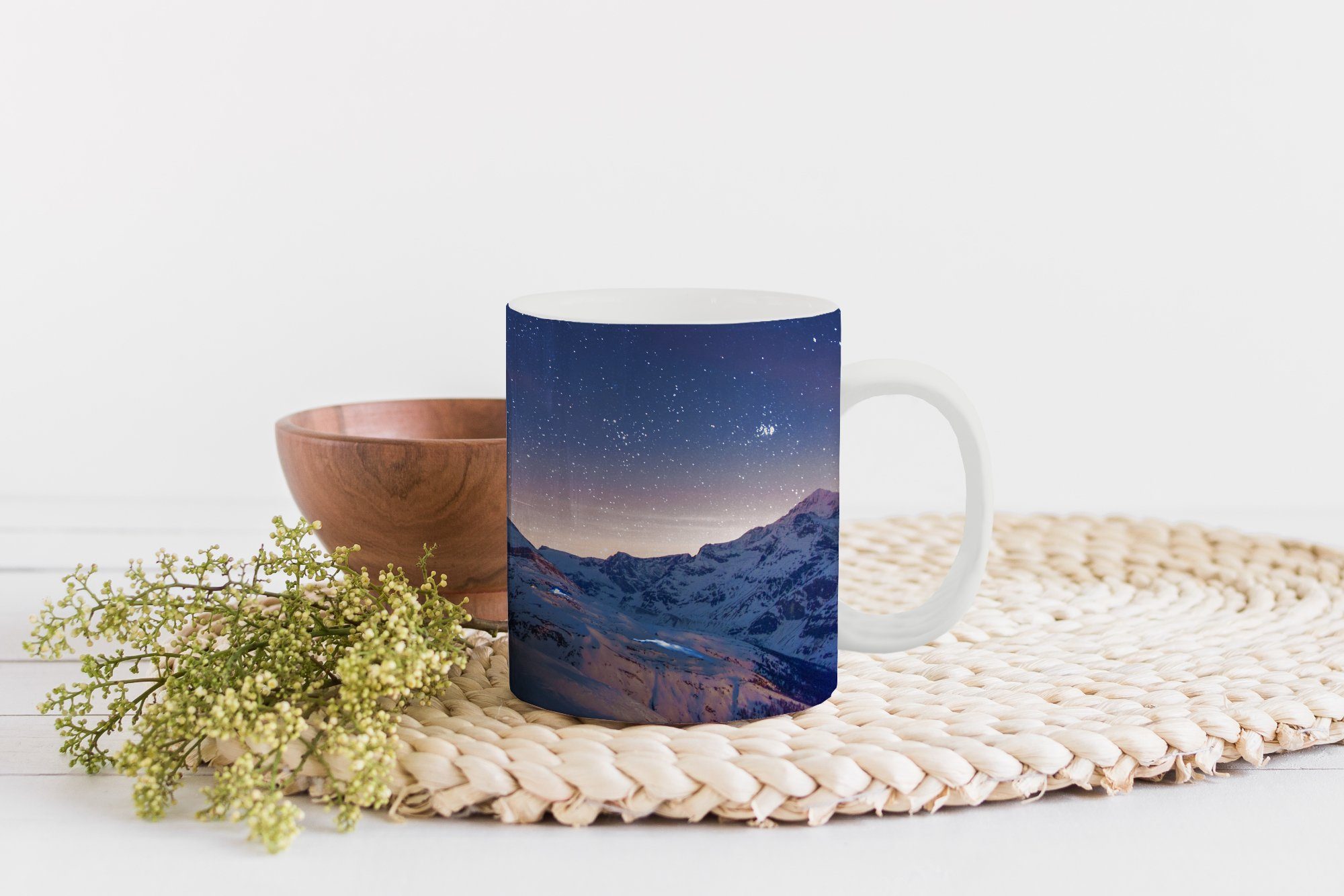 MuchoWow Tasse Alpen Schnee, Kaffeetassen, Teetasse, - Geschenk Teetasse, - Sternenhimmel Keramik, Becher