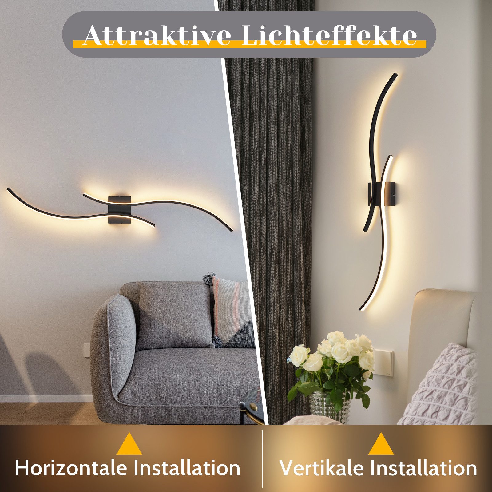 Nettlife LED Wandleuchte Innen Wohnzimmer 100CM Weiß 14W 3000K Modern Welle günstig online kaufen