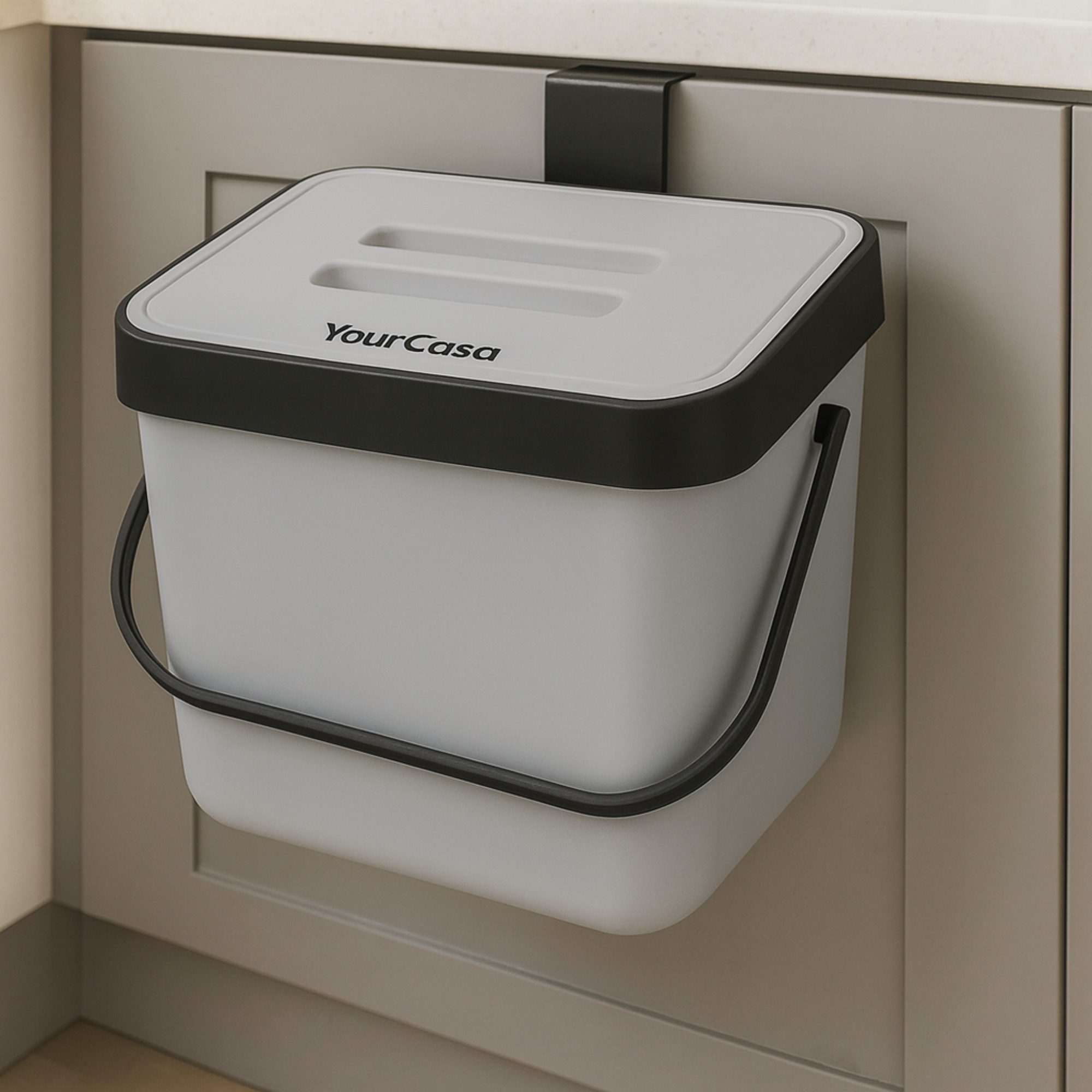 YourCasa Biomülleimer Küche 7L mit Halterung, Sieb und Deckel, 7 Liter, Mit Halterung