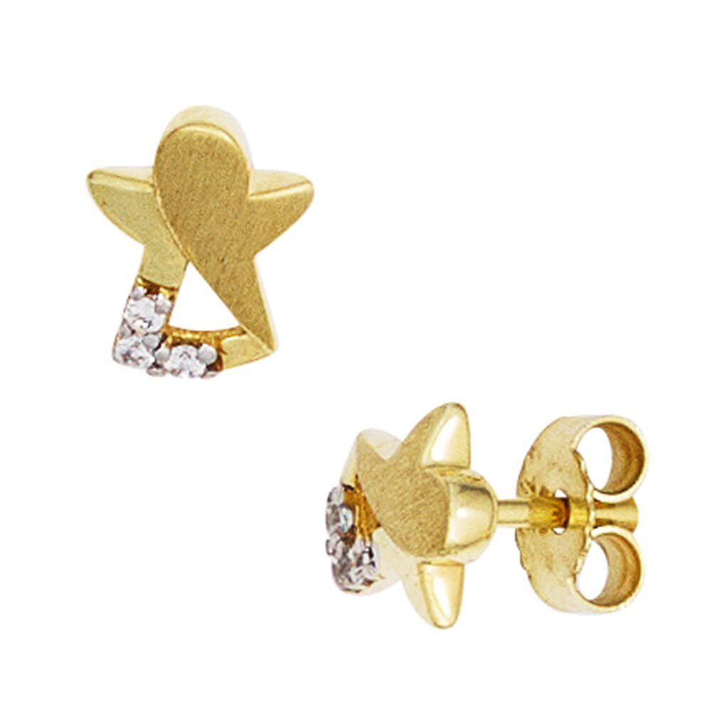 Schmuck Krone Paar Ohrstecker Ohrringe Ohrstecker Engel 333 Gold Gelbgold teilmatt Zirkonia Kinder, Gold 333