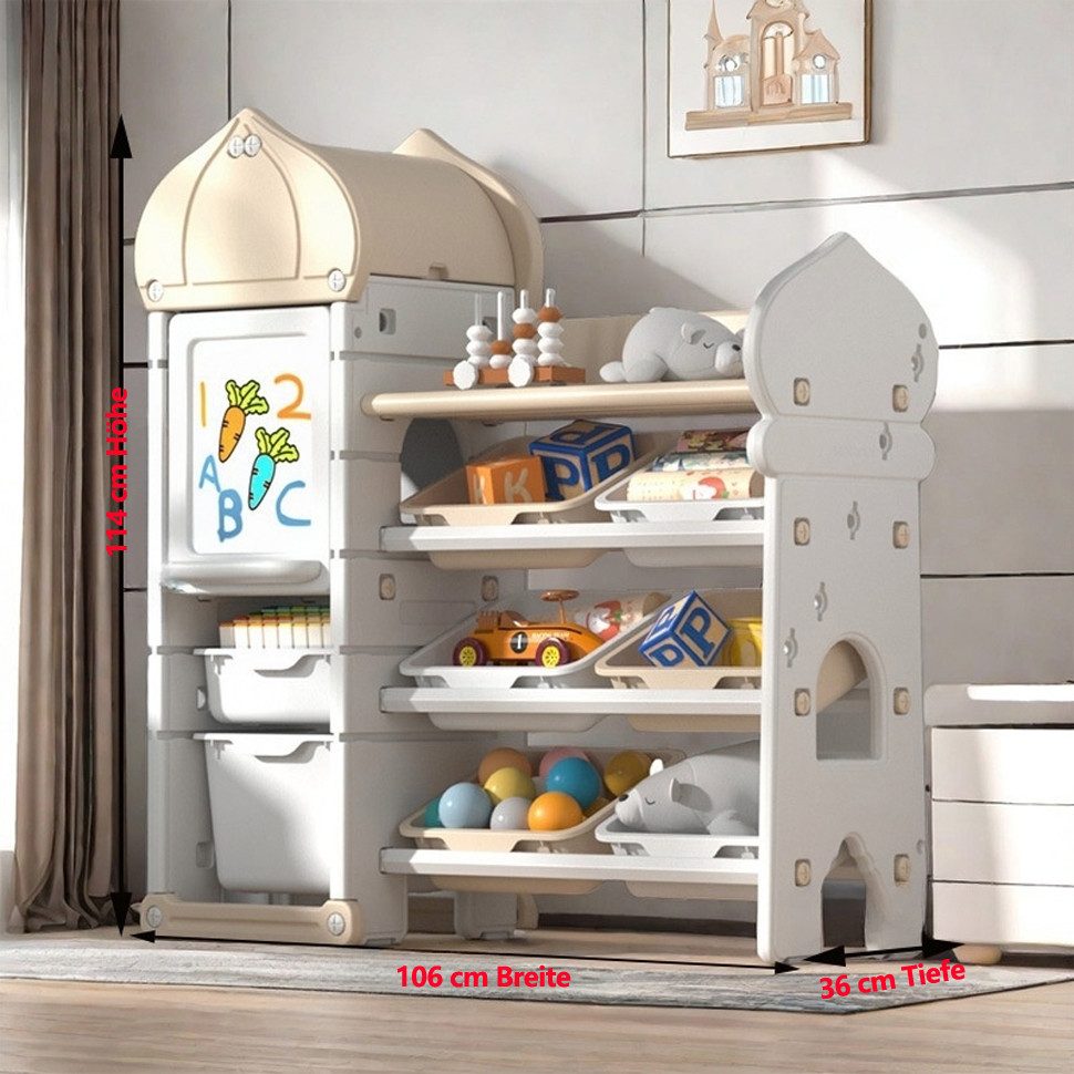 habeig Kinderregal Zwiebelturm Spielzeugregal 10 Aufbewahrungsboxen Klappfach zum Bemalen, Alles abgerundete Kanten