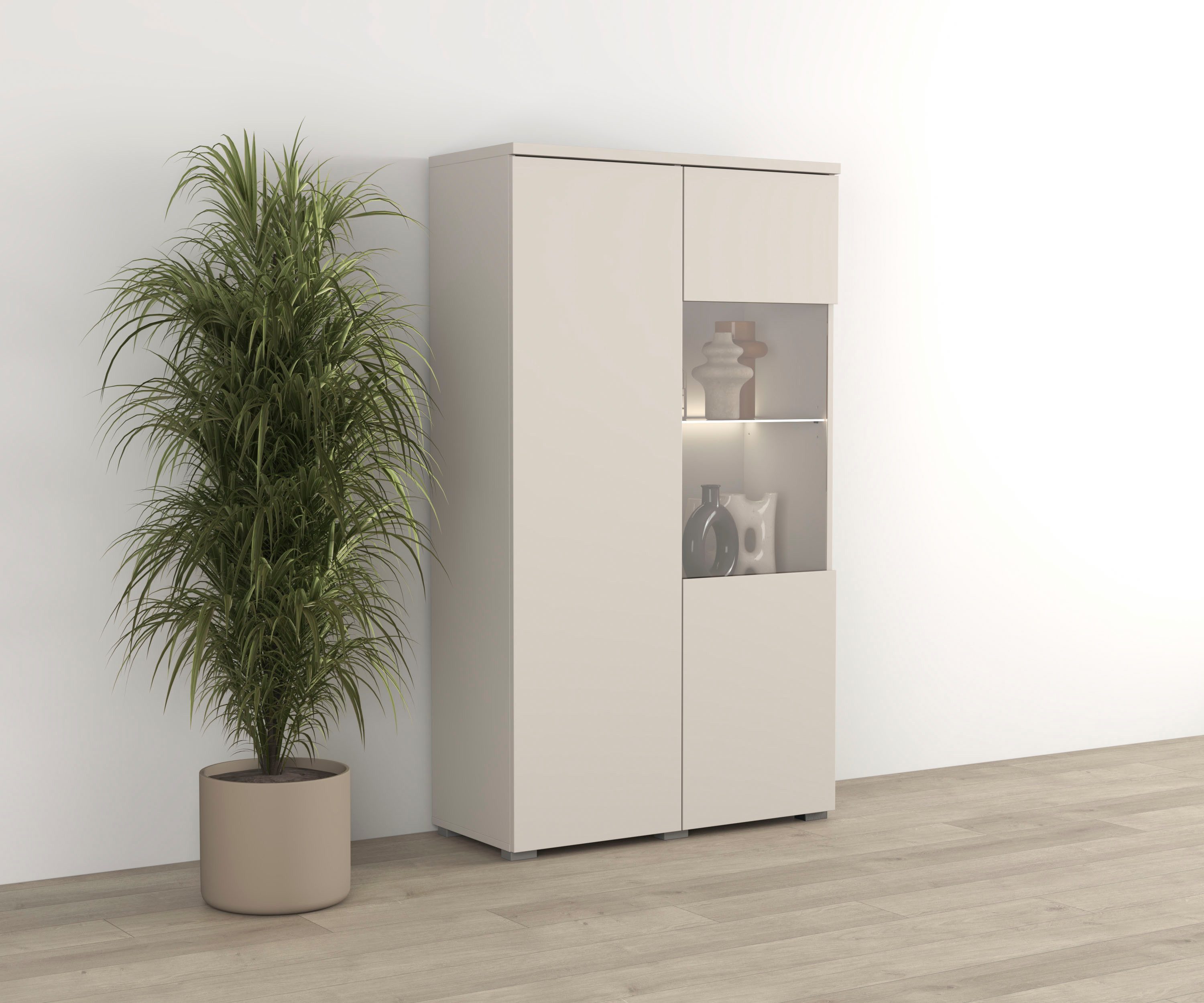 OTTO home Vitrine Modo, Breite 80 cm, moderner griffloser Vitrineschrank Vitrine mit viel Stauraum, Einlegeböden verstellbar, Glastür