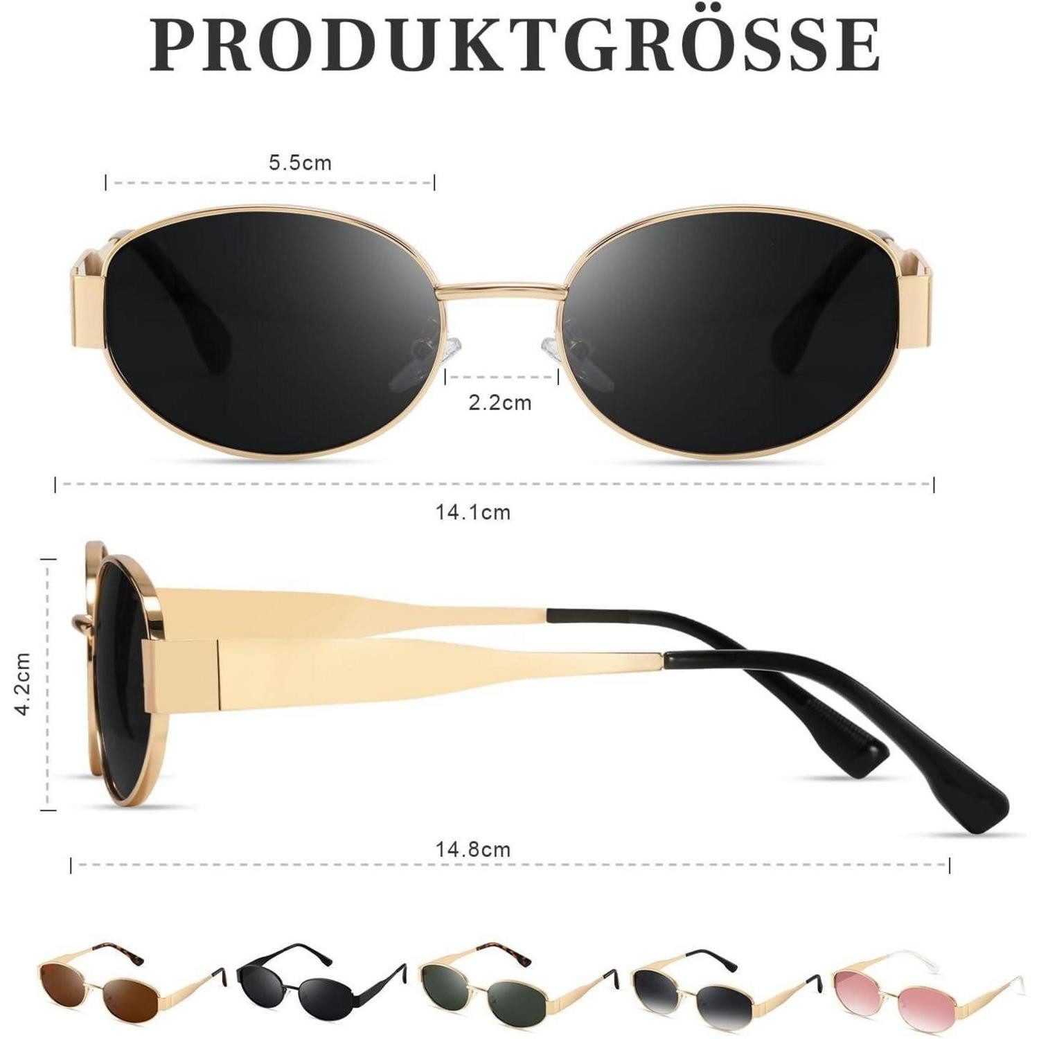 LuxusKollektion Retrosonnenbrille Polarisierte Sonnenbrille Damen Herren Retro Oval Gold Vintage UV400