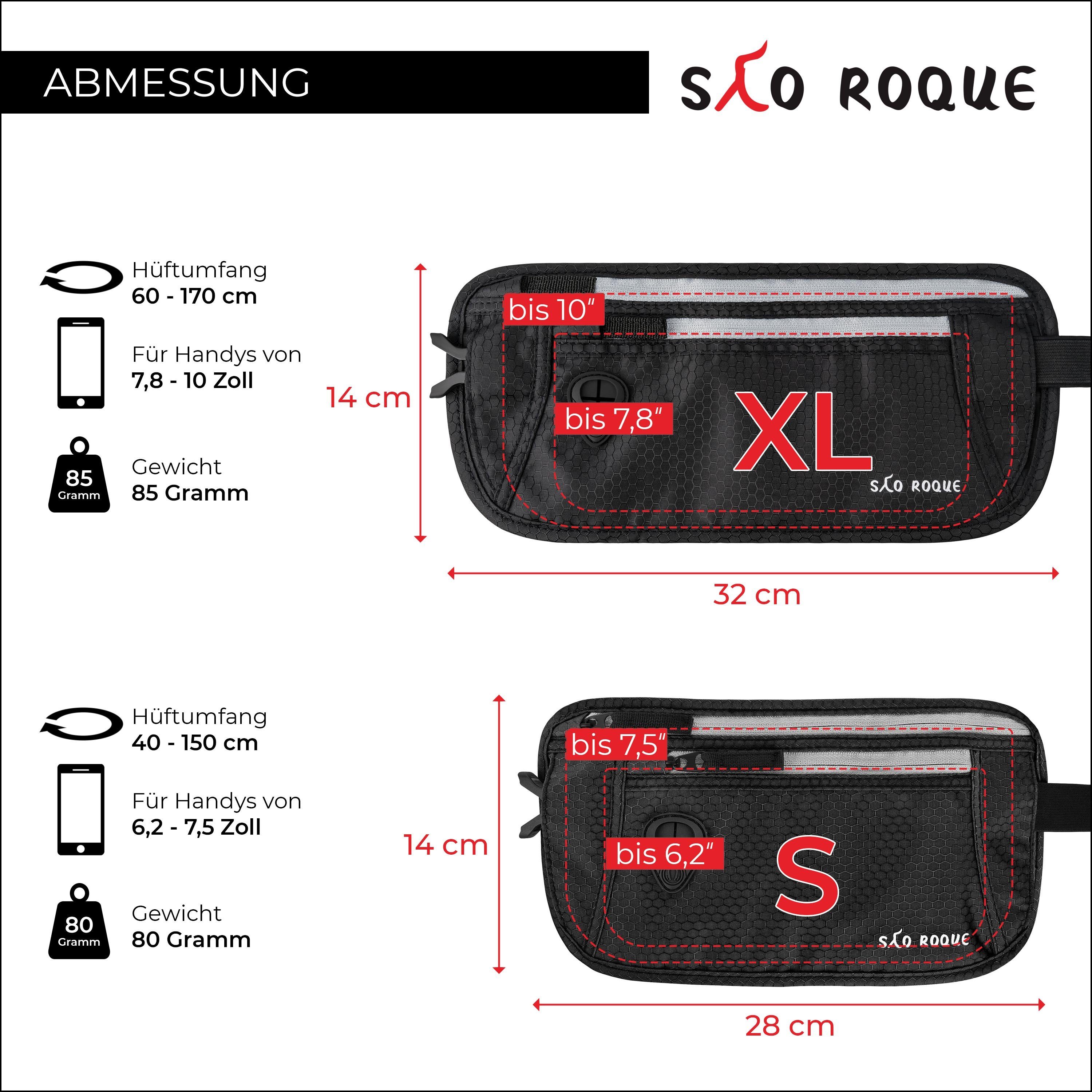 SAO ROQUE Bauchtasche Damen Herren Bauchtasche, RFID Blocker Gürteltasche, flach, Vegan, ultraflach, schweiß- und wasserfest, ultraleicht