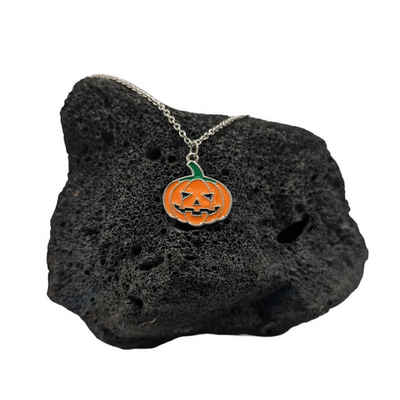 Eyecatcher Ohrring und Ketten Set Halloween Halskette im Kürbis Design orange grün silberfarben (Halskette)