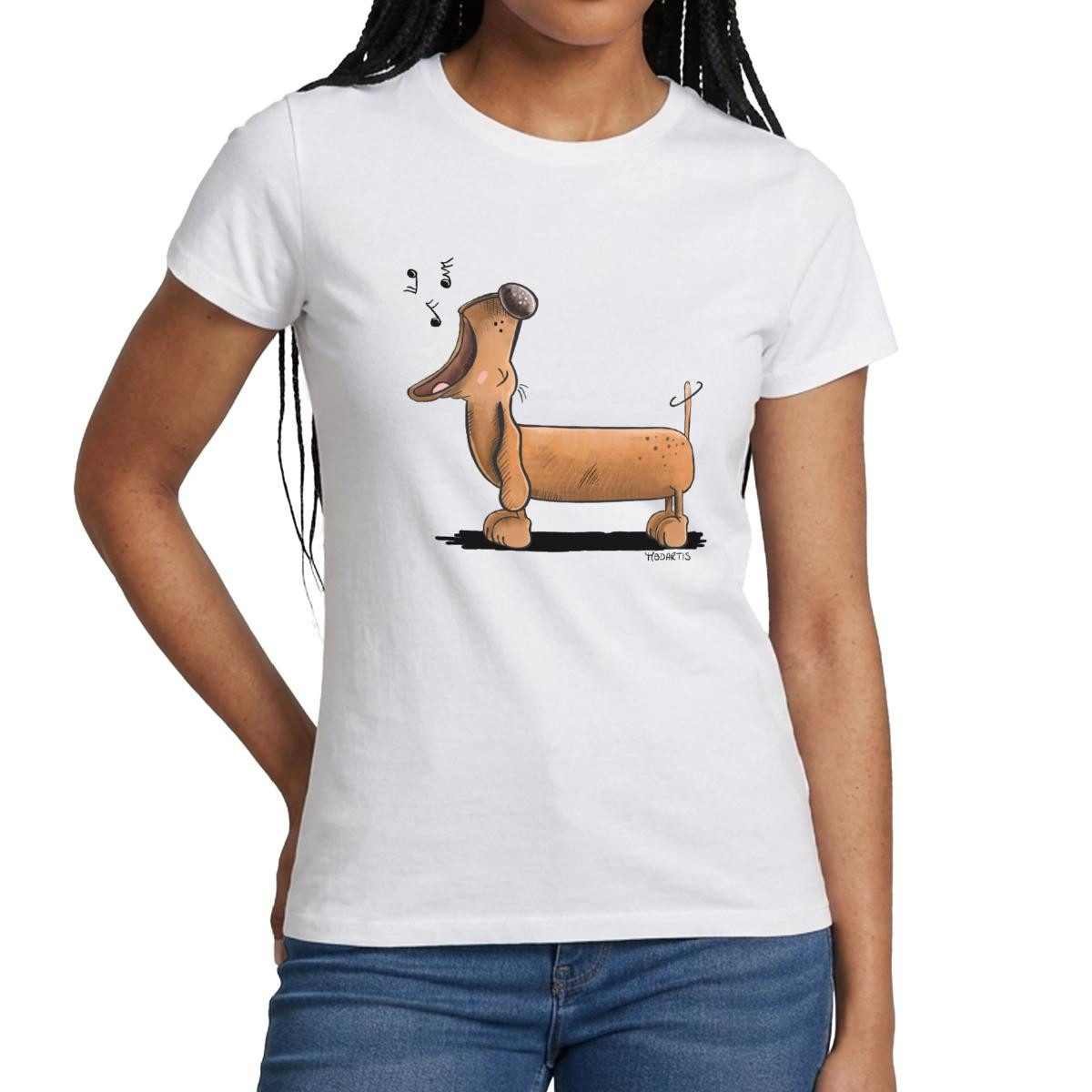 Spreadshirt T-Shirt Jaulender Dackel Comic Dachshund Frauen T-Shirt (1-tlg) Slim Fit, fällt klein aus