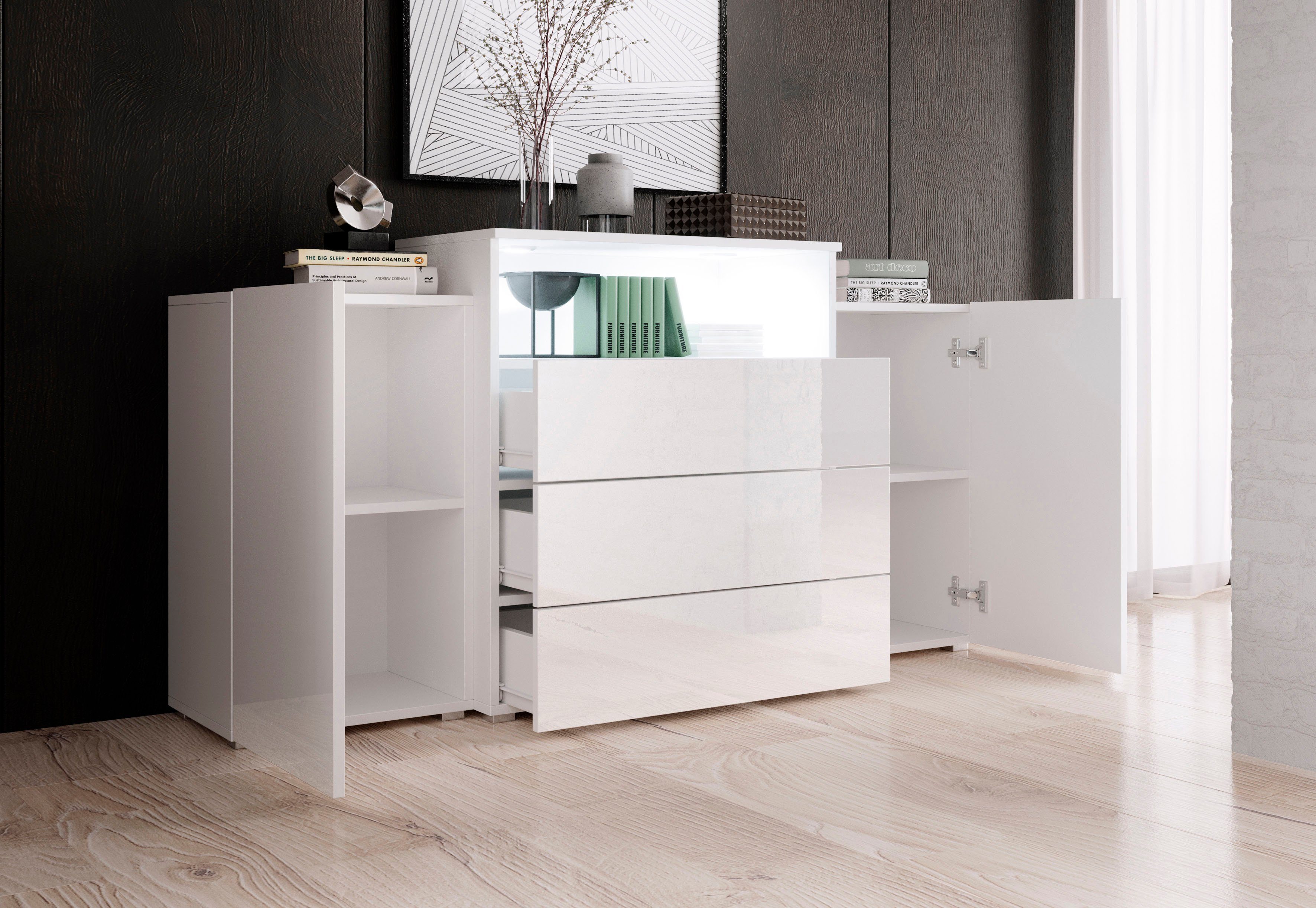 INOSIGN Sideboard URBAN III, Moderne Kommode mit 3 Schubladen und 4 Fächern, Breite 150 cm