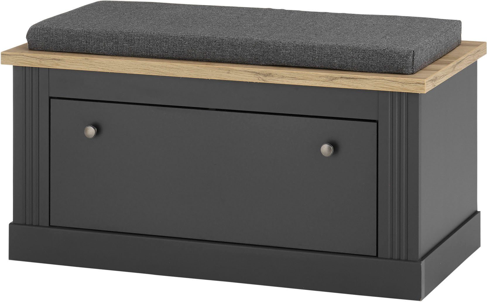 OTTO home Sitzbank Westminster, Schuhbank mit Sitzkissen, Garderobenbank im Landhausstil, Metallgriffe, in 2 Farben erhältlich, Platz für 8 Schuhe, 92 cm breit