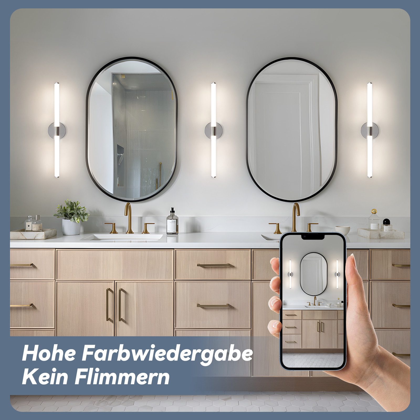 Glitzerlife Spiegelleuchte Bad Wandlampe LED - 8W Badlampe 60CM Wandleuchte 4000K Neutralweiß Modern IP44 Wasserdicht Badlampe Chrom Für Badschrank Keller Küche_voghion.com