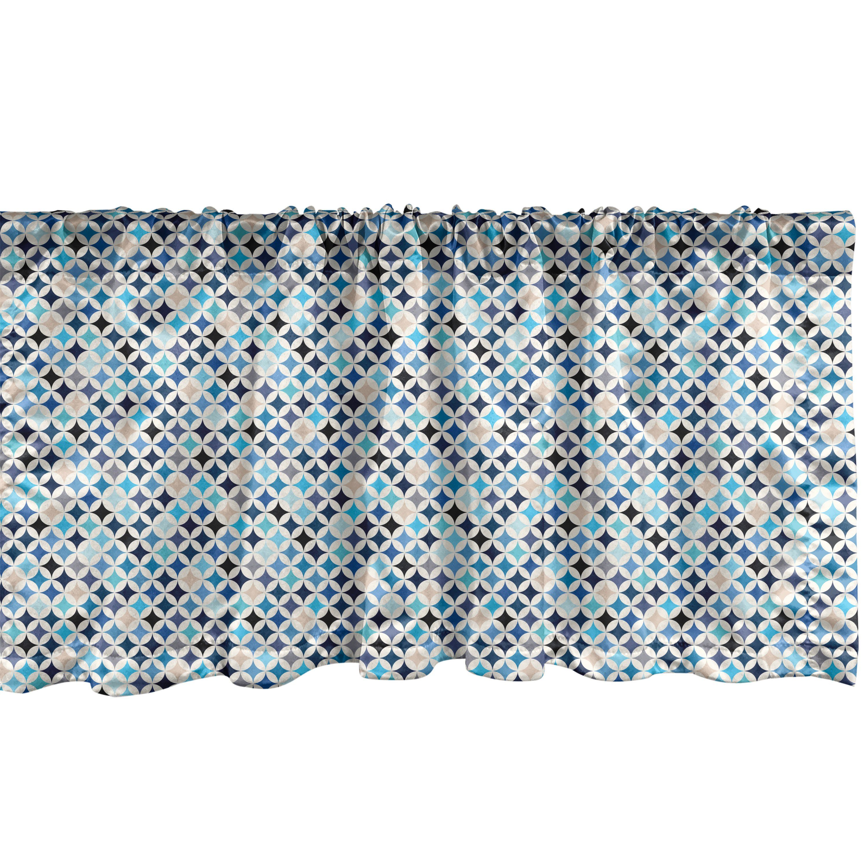 Scheibengardine Vorhang Volant für Küche mit Microfaser, Schlafzimmer Kreise Geometrisch Stangentasche, Moderne Abakuhaus, blaue Dekor