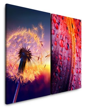 Sinus Art Leinwandbild 2 Bilder je 60x90cm Pusteblume Sommer Sonnenuntergang Abenddämmerung Entspannend Beruhigend Traumhaf