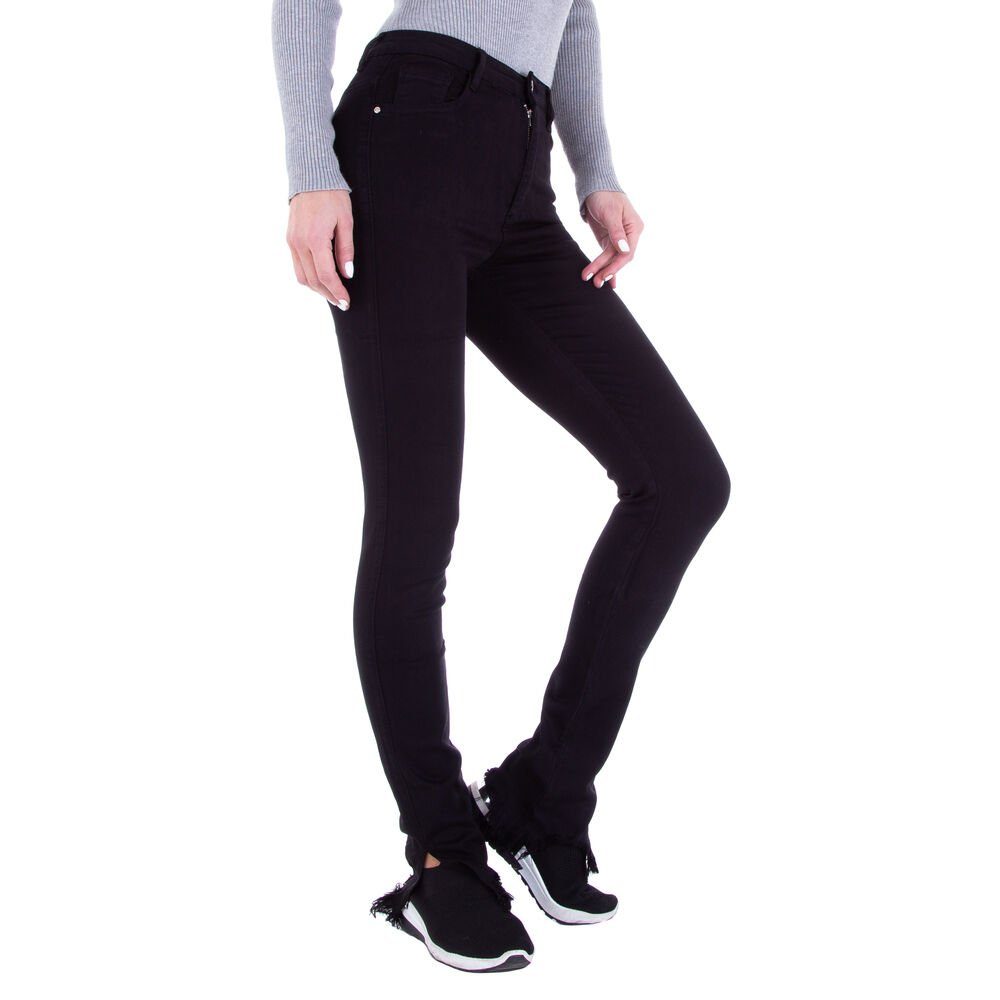 Ital-Design Straight-Jeans Damen Freizeit Destroyed-Look Jeans in Straight Leg Stretch Schwarz