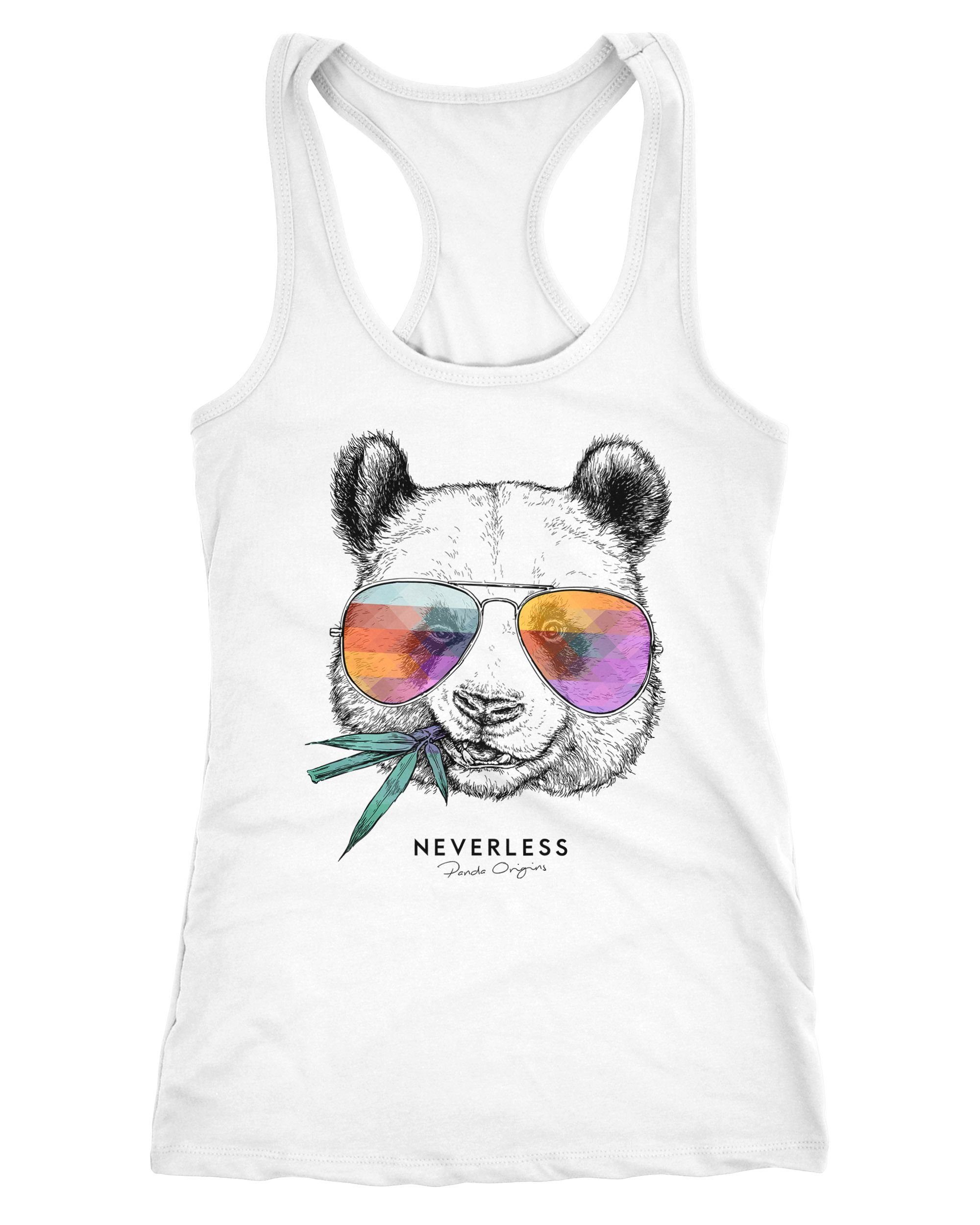 Neverless Tanktop Damen Tank-Top Panda Bär Aufdruck Tiermotiv mit Sonnenbrille Fashion
