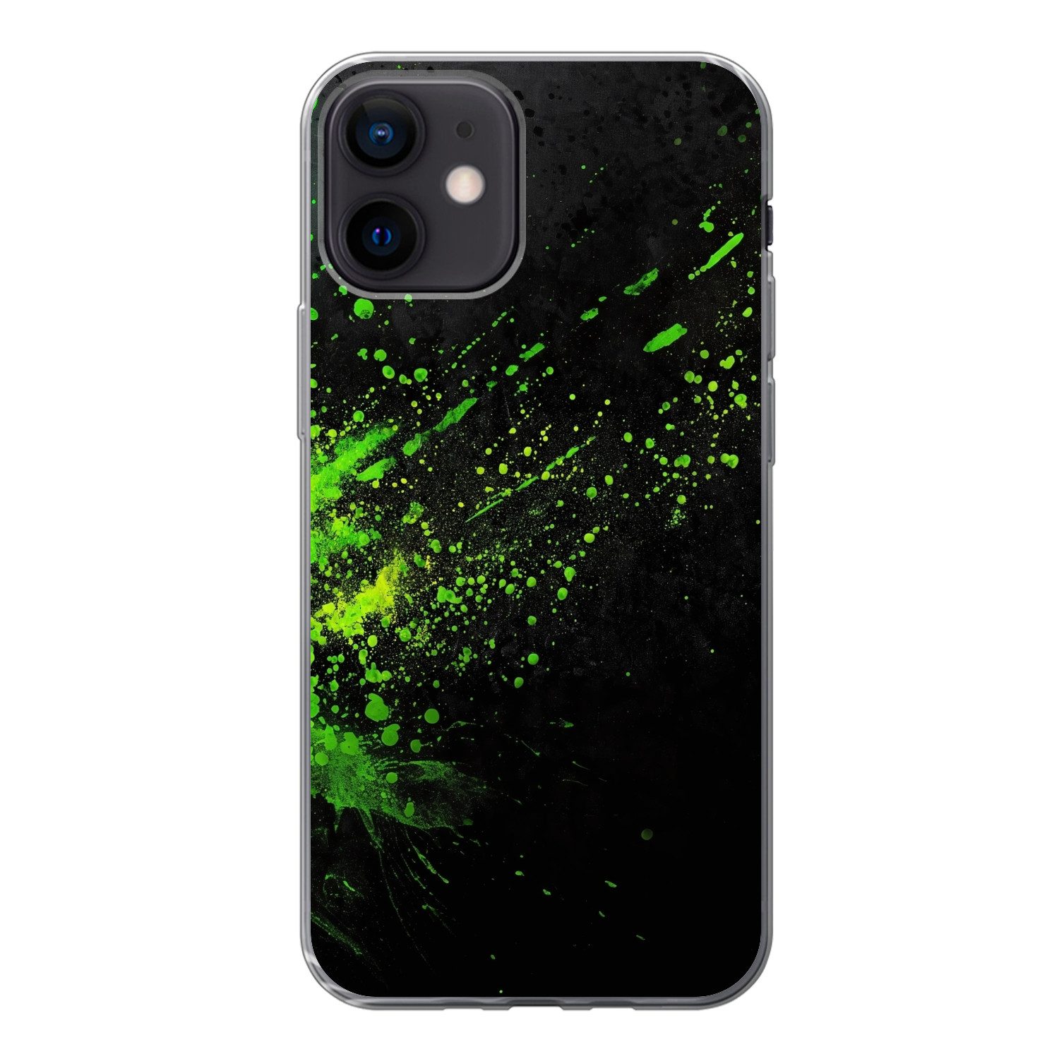 MuchoWow Handyhülle für Apple iPhone 12 Spiele - Splash - Grün - Chaotisch - Grün, Smartphone-Bumper, Print, Handy Schutzhülle Dünn