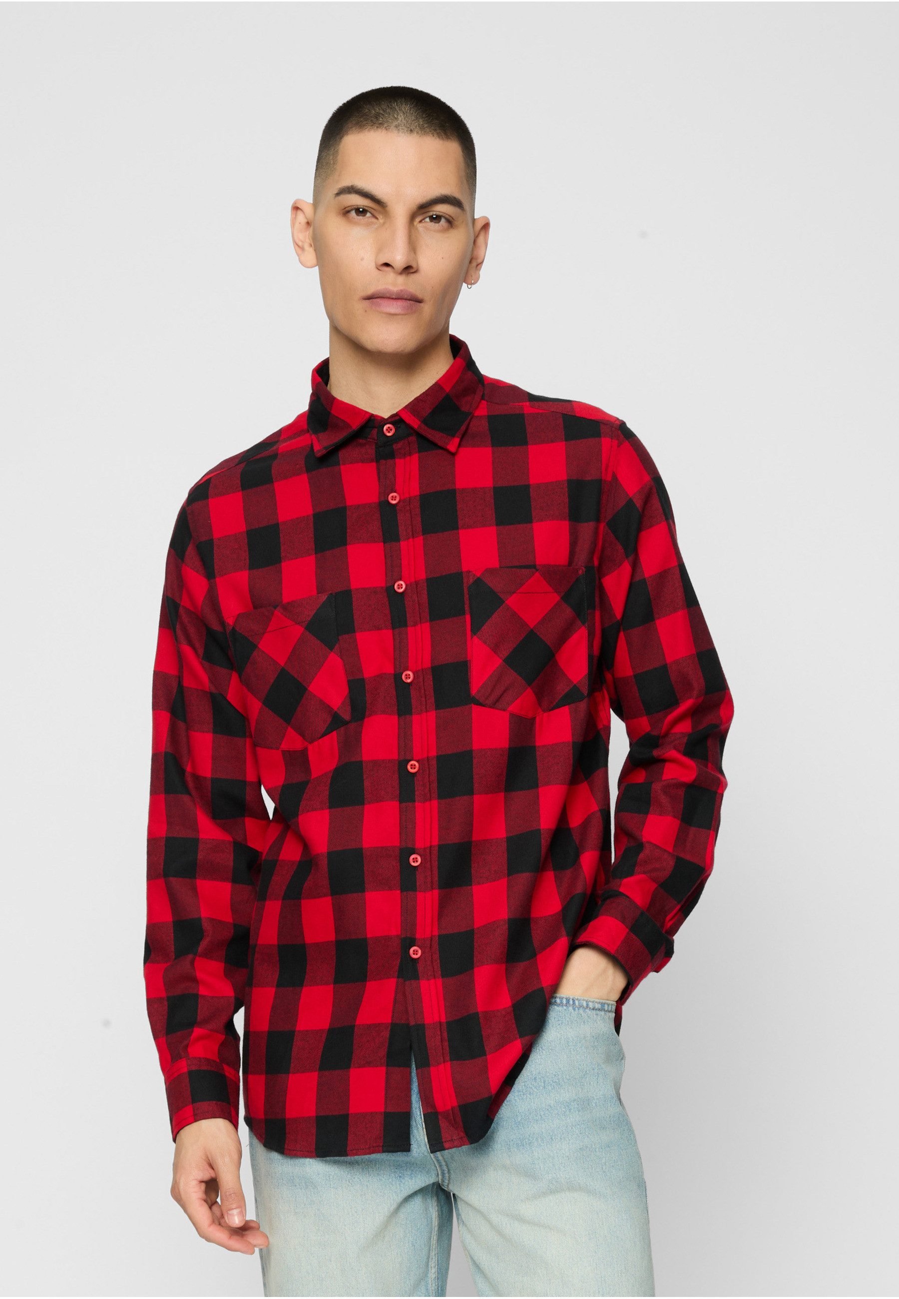 URBAN CLASSICS Kurzarmshirt Urban Classics Herren Checked Flanell Shirt (1-tlg)