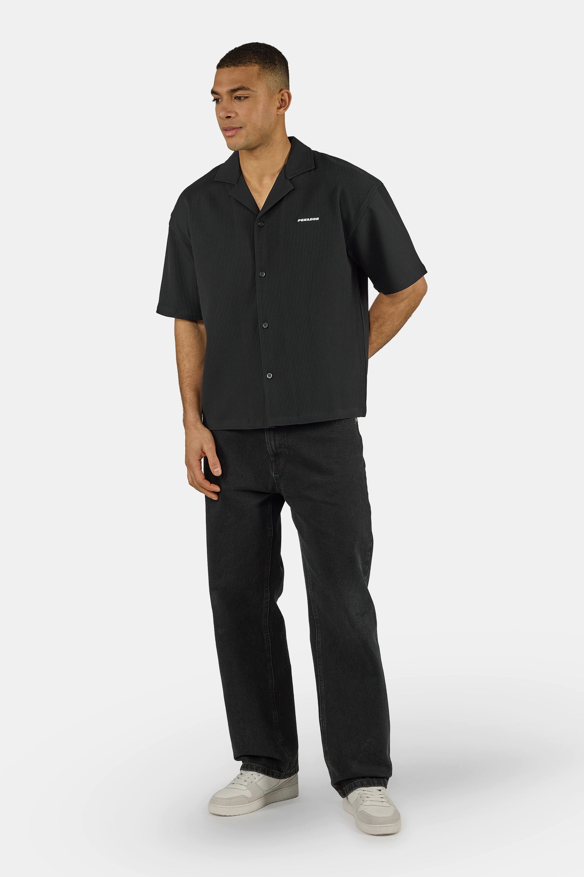 PEGADOR Kurzarmhemd TROY PLISSEE SUMMER SHIRT Baumwollmischung, regular fit