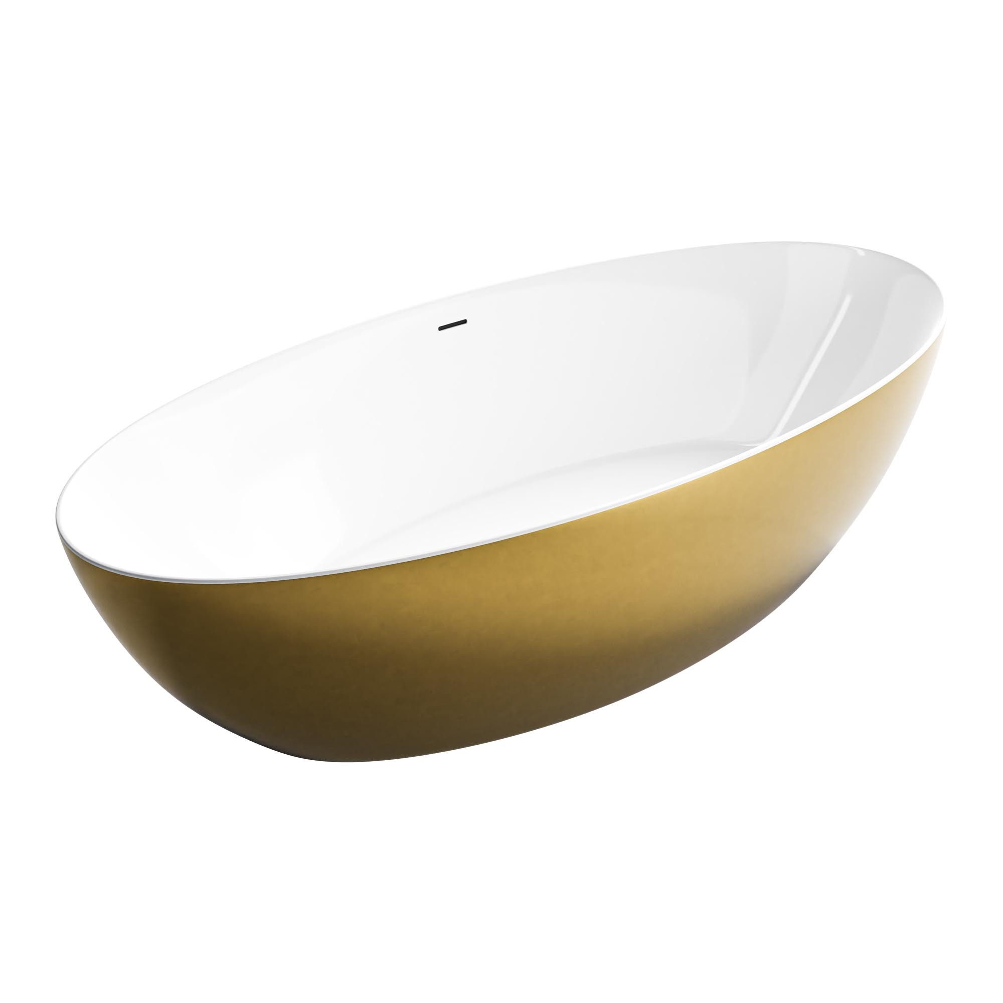 Bernstein Badewanne TERRA, (Acrylbadewanne, freistehende Wanne, Acrylwanne, Сантехникаacryl, Blattgold-Oberfläche), oval freistehende Badewanne Acryl Gold - 186 x 88 cm