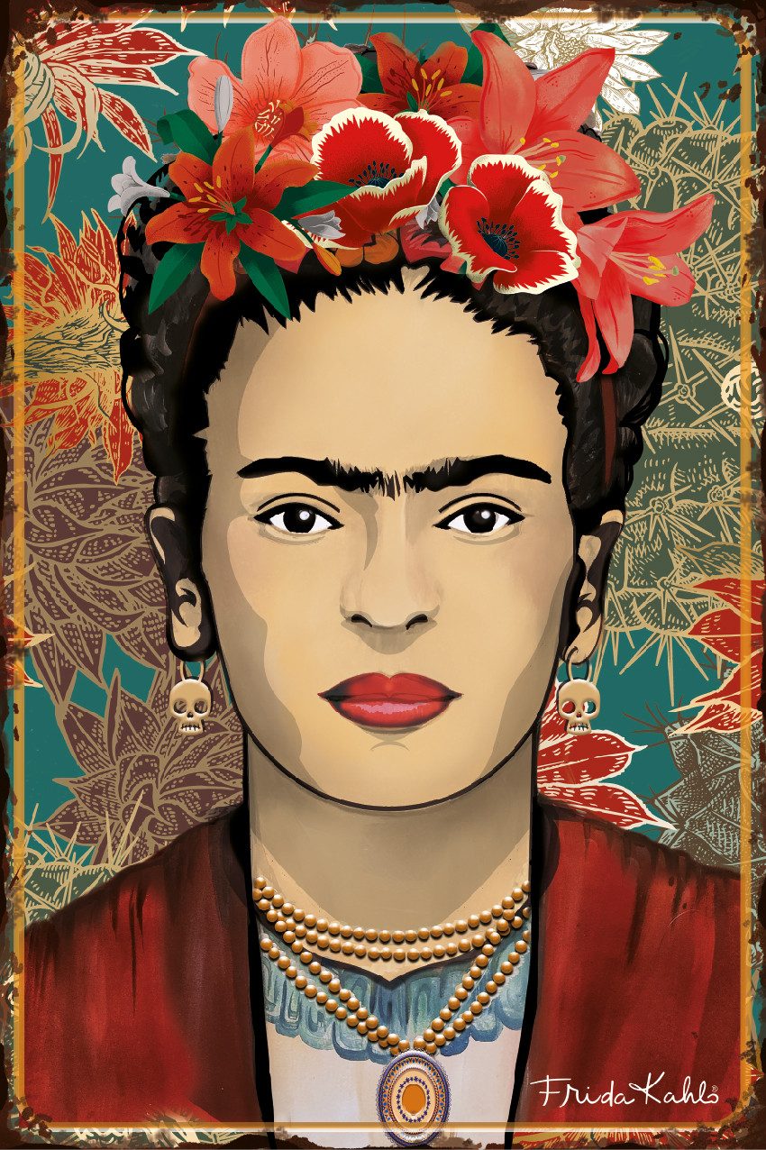 LuckyLinde Wanddekoobjekt Frida Kahlo - Blumenkranz (1 St), Exklusive JANOSCH Kindermotive, Stahlschild