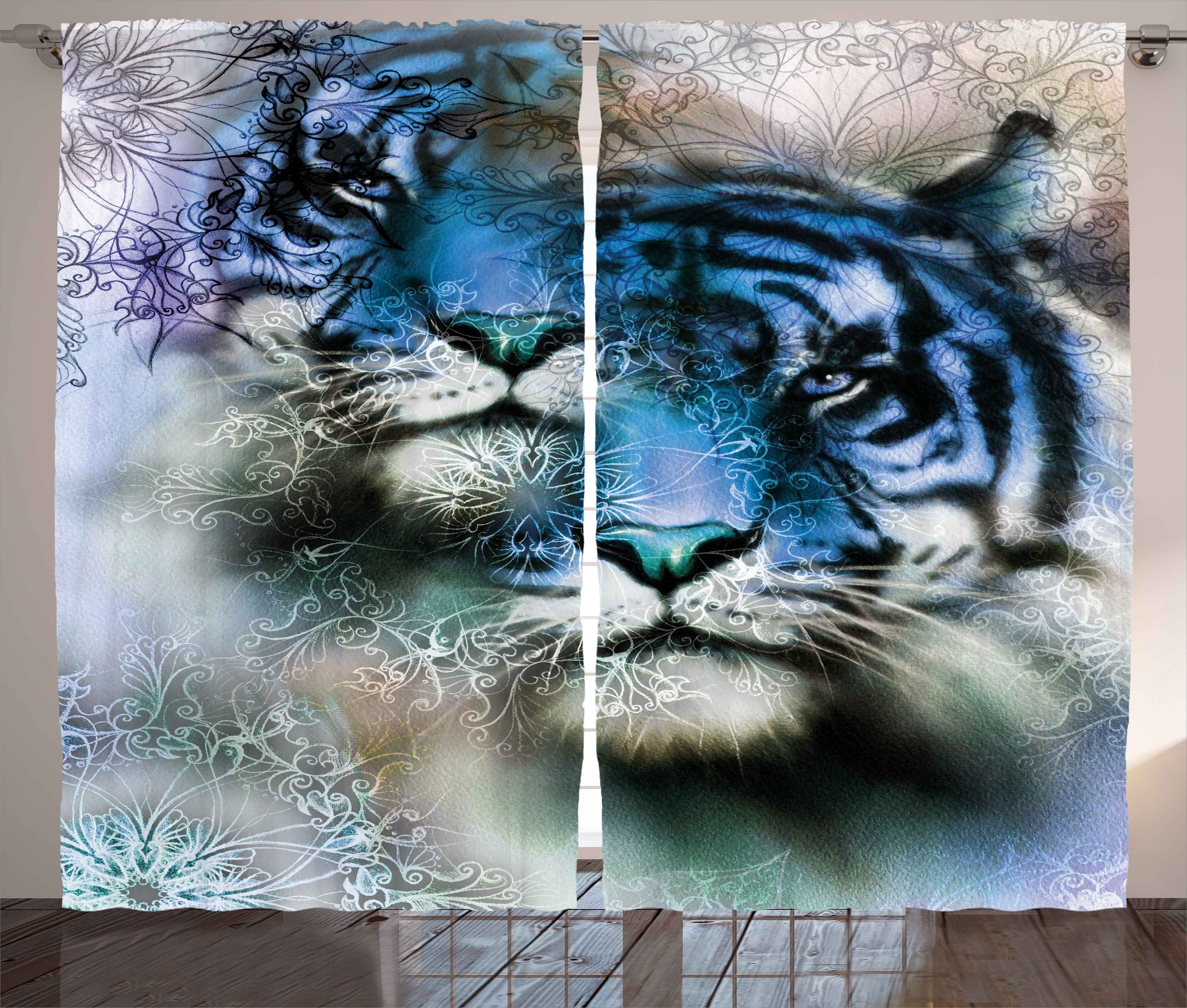 Gardine Schlafzimmer Kräuselband Vorhang mit Schlaufen und Haken, Abakuhaus, Tier Safari Tigers