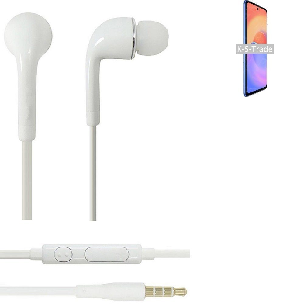 K-S-Trade für ZTE S30 SE In-Ear-Kopfhörer (Kopfhörer Headset mit Mikrofon u Lautstärkeregler weiß 3,5mm)