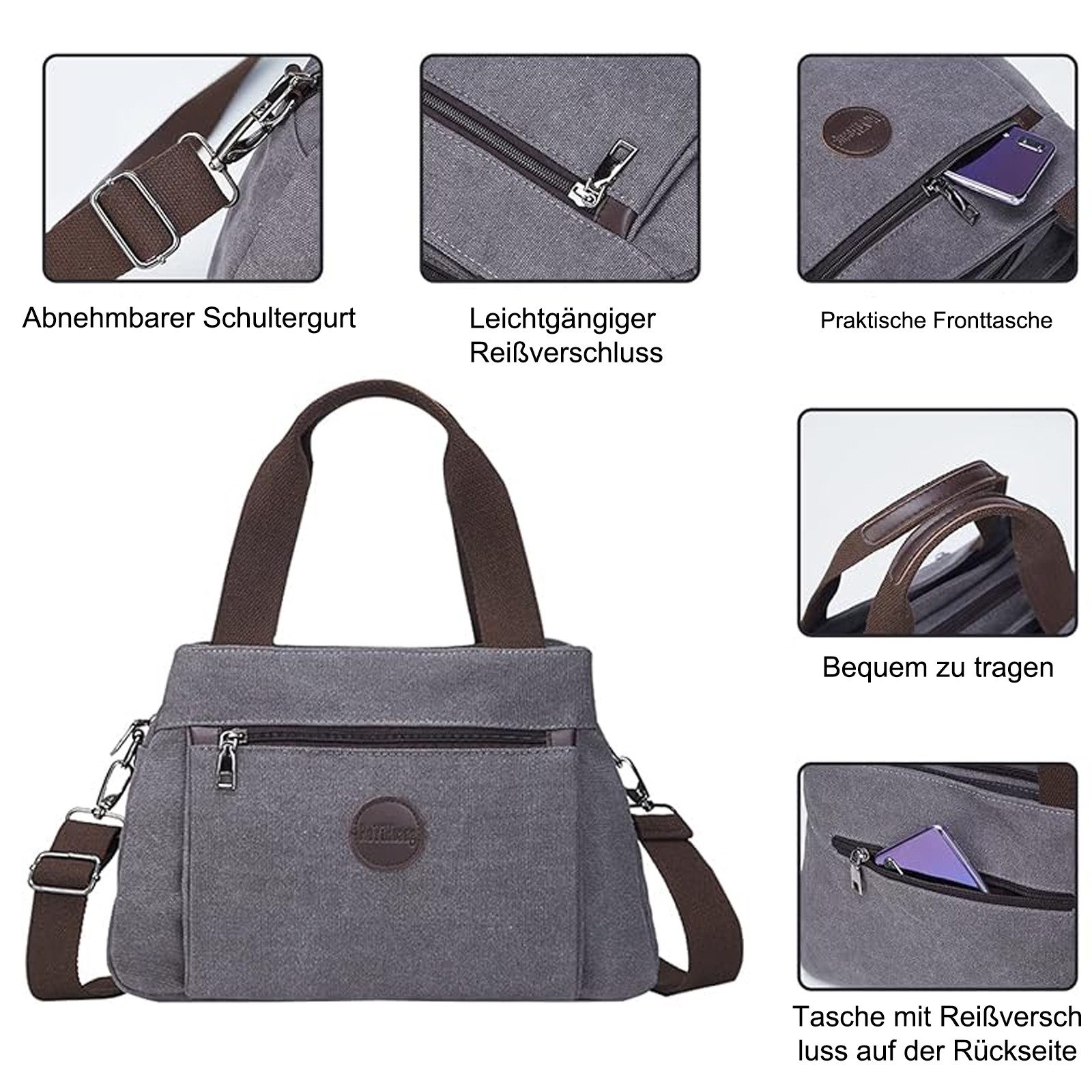HAUSS SPOLE Schultertasche Damen Henkeltasche Tragetasche Aktentasche Tasche Shopper Leinen (1-tlg., 32 x 12 x 22 cm, 3 große Reißverschlusstaschen), für die Büroarbeit, die Schule, Reisen, Partys und den Strand