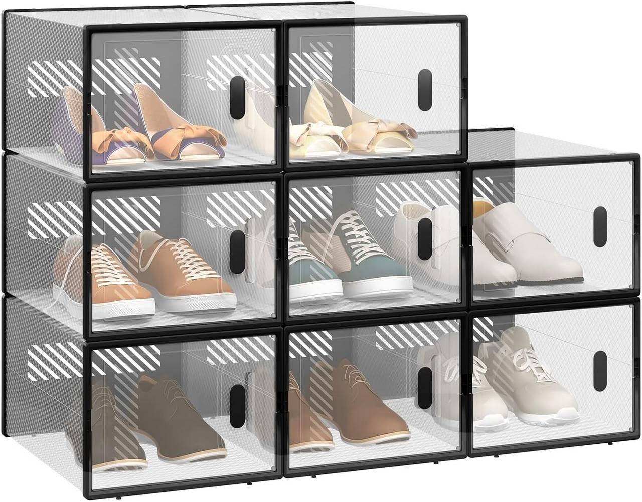Woltu Schuhregal, 8-tlg., stapelbar, mit magnetischer Tür, Kunststoffbox