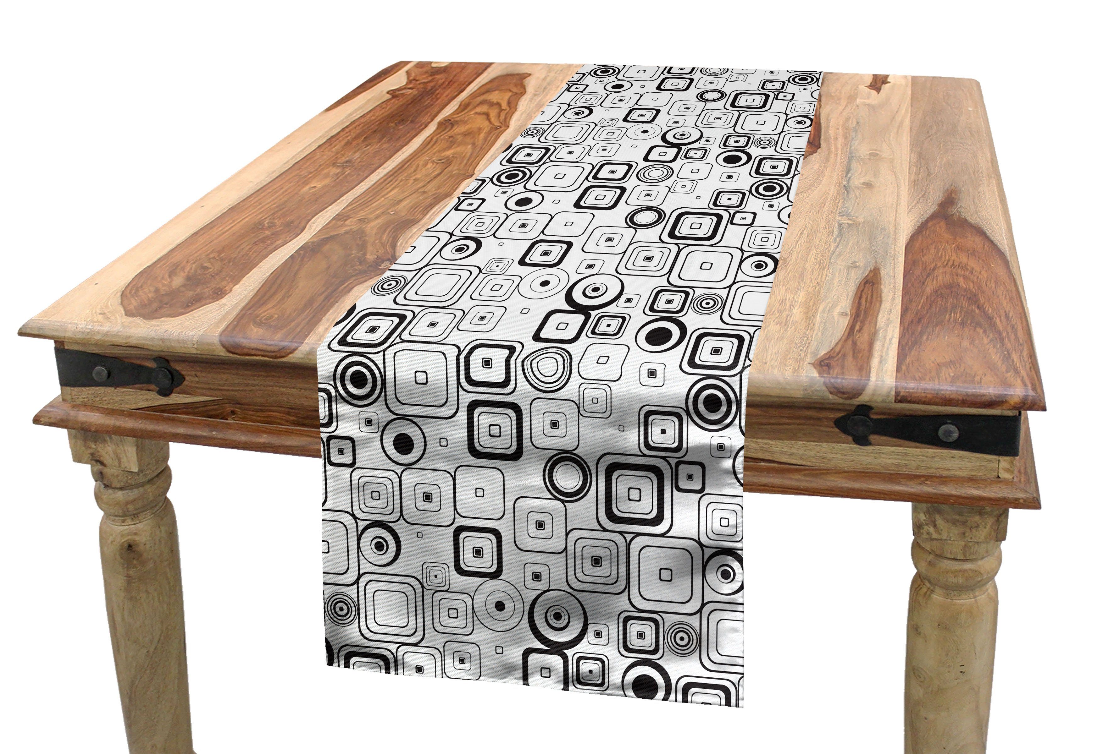 Abakuhaus Tischläufer Esszimmer Küche Rechteckiger Dekorativer Tischläufer, Schwarz und weiß Quadrate Kreise