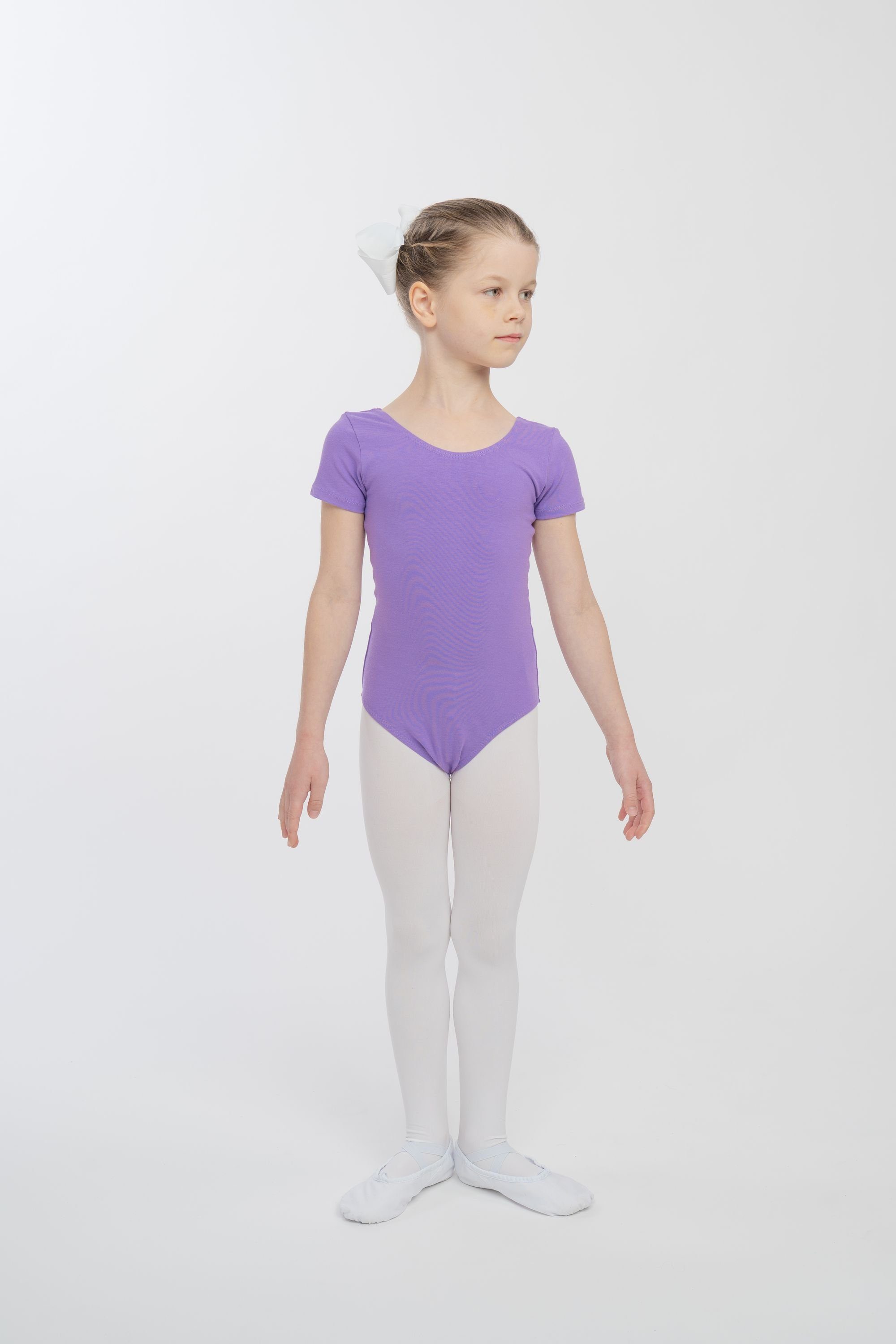 Kinder lavendel Sally Trikot Body Baumwolle fürs Ballett Ballettbody weicher tanzmuster aus Kurzarm